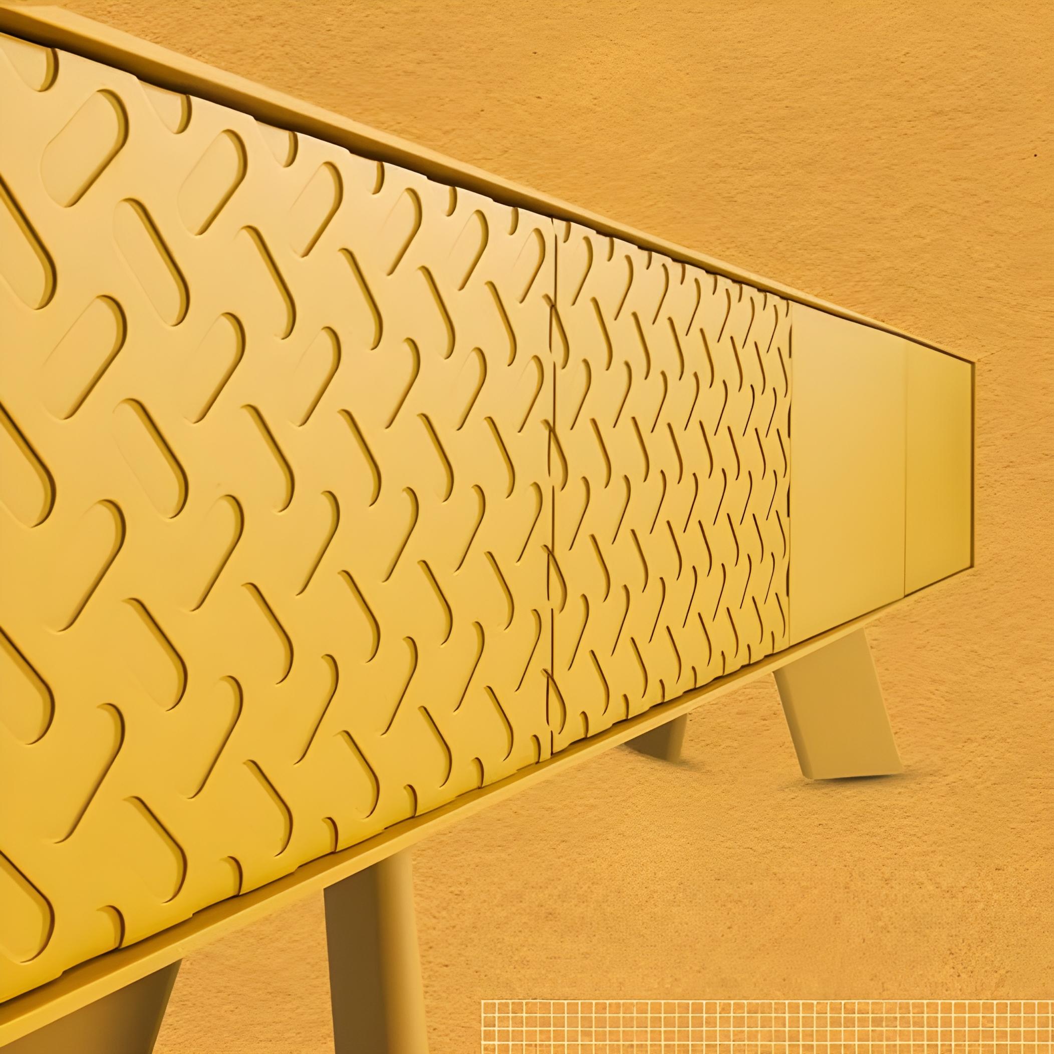 Credenza in stile moderno del Medioevo in noce e laccata arancione con motivi frontali in vendita 5