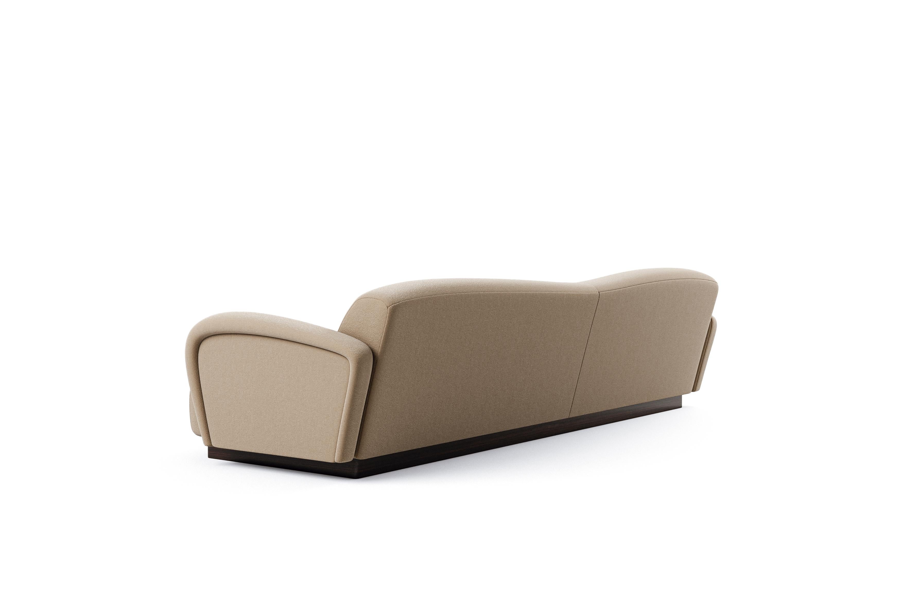 Portuguese Midcentury Modern Style Sofa In Velvet And Walnut Base For Sale
