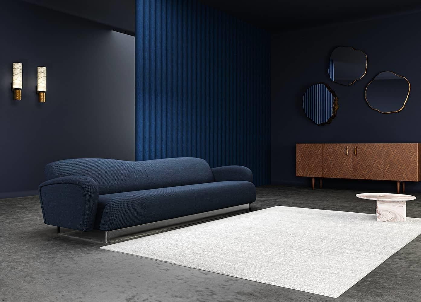 Midcentury Modern Style Sofa in Samt und Walnuss Basis (Handgefertigt) im Angebot