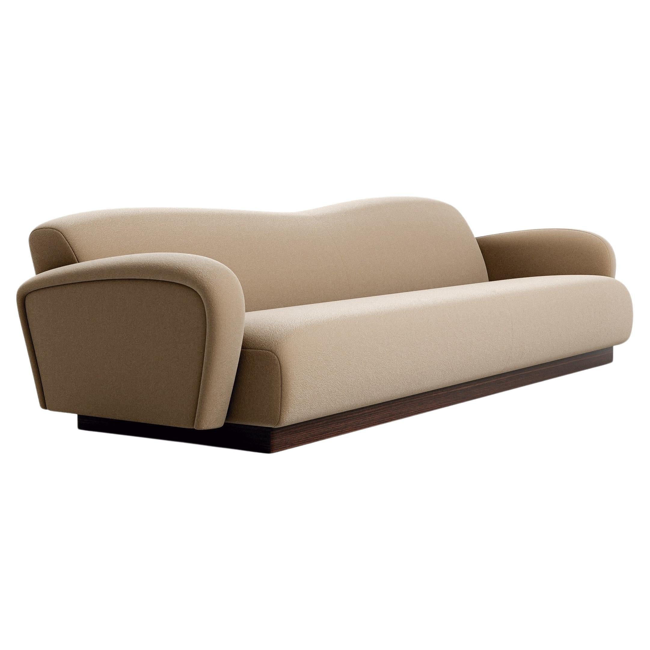 Midcentury Modern Style Sofa In Velvet And Walnut Base For Sale