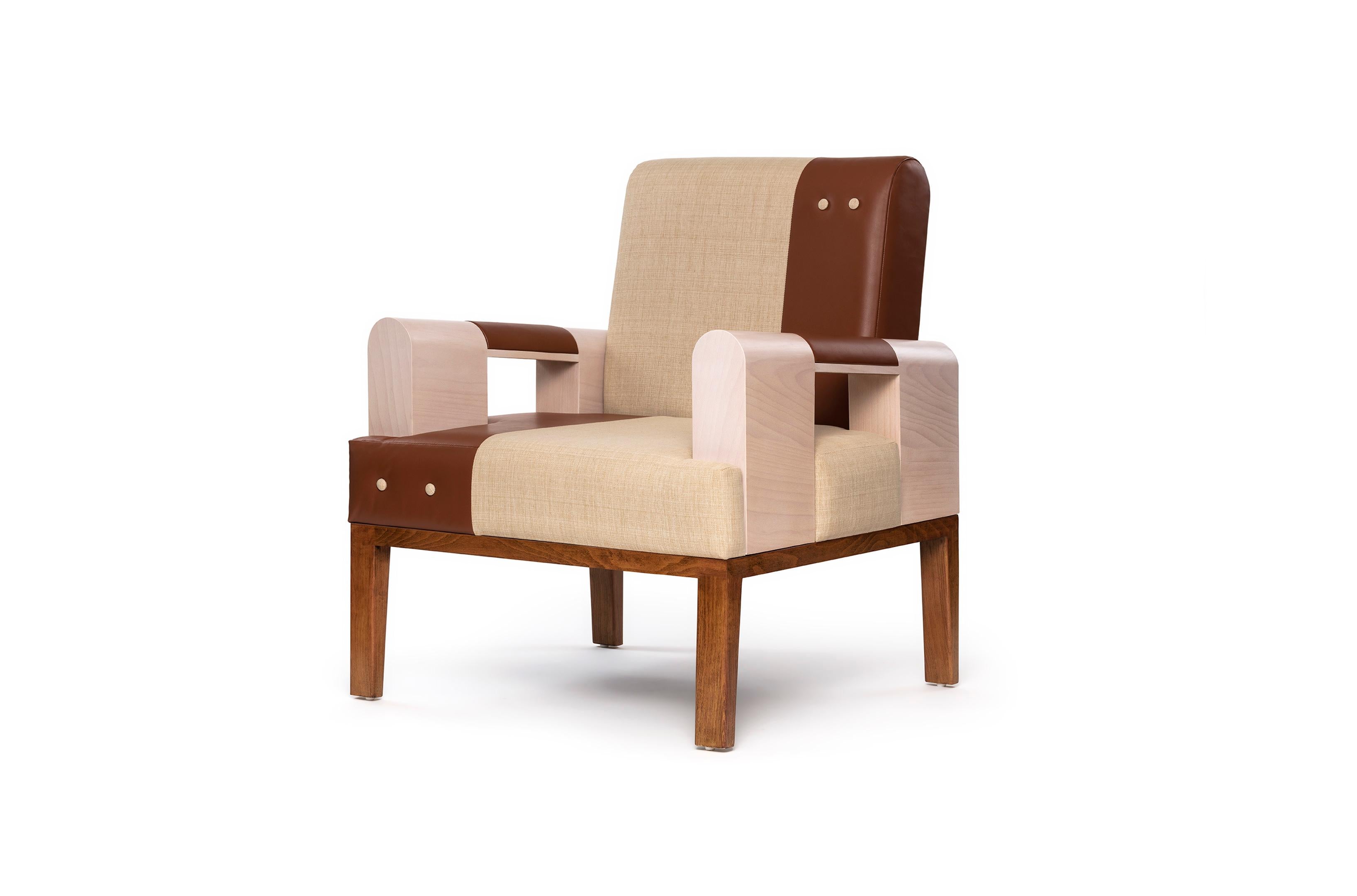 Irregular lines on the armrests add a touch of accent and character to this piece. Our Isu armchair feature high quality leather and unique textile textures and colors. Also customizable for loveseat and sofa.

Solid beechwood frame.
Natural
