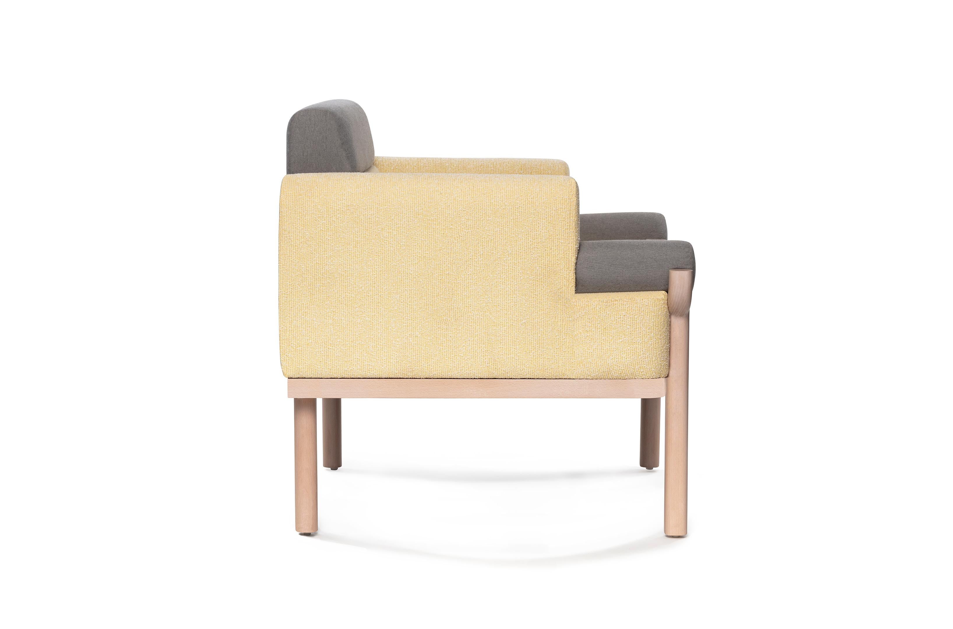 Add a little statement like this armchair to your living room or office. The Youban armchair features long legs with a round top that supports the design of the armrest. Unique textures and pastel colors blend to give you an exquisite design. Also