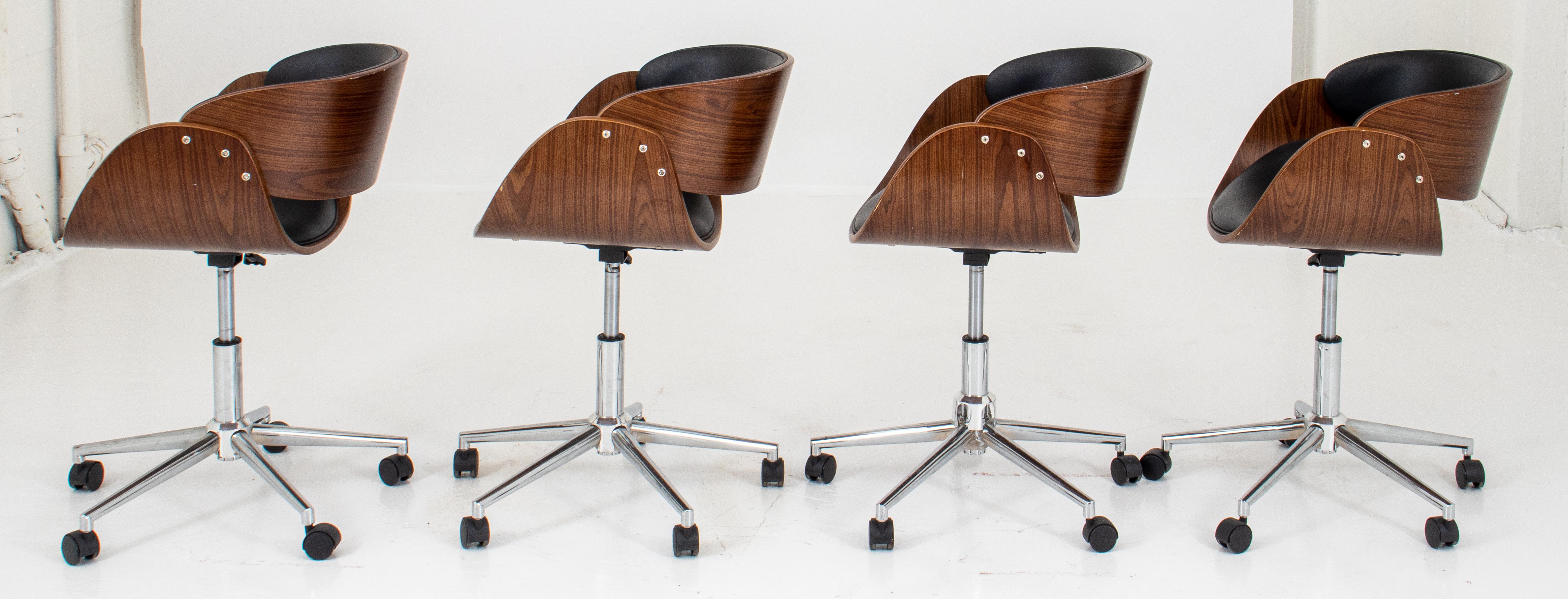 Faux Leather Mid-Century Modern Style Swivel Chairs, 4 For Sale