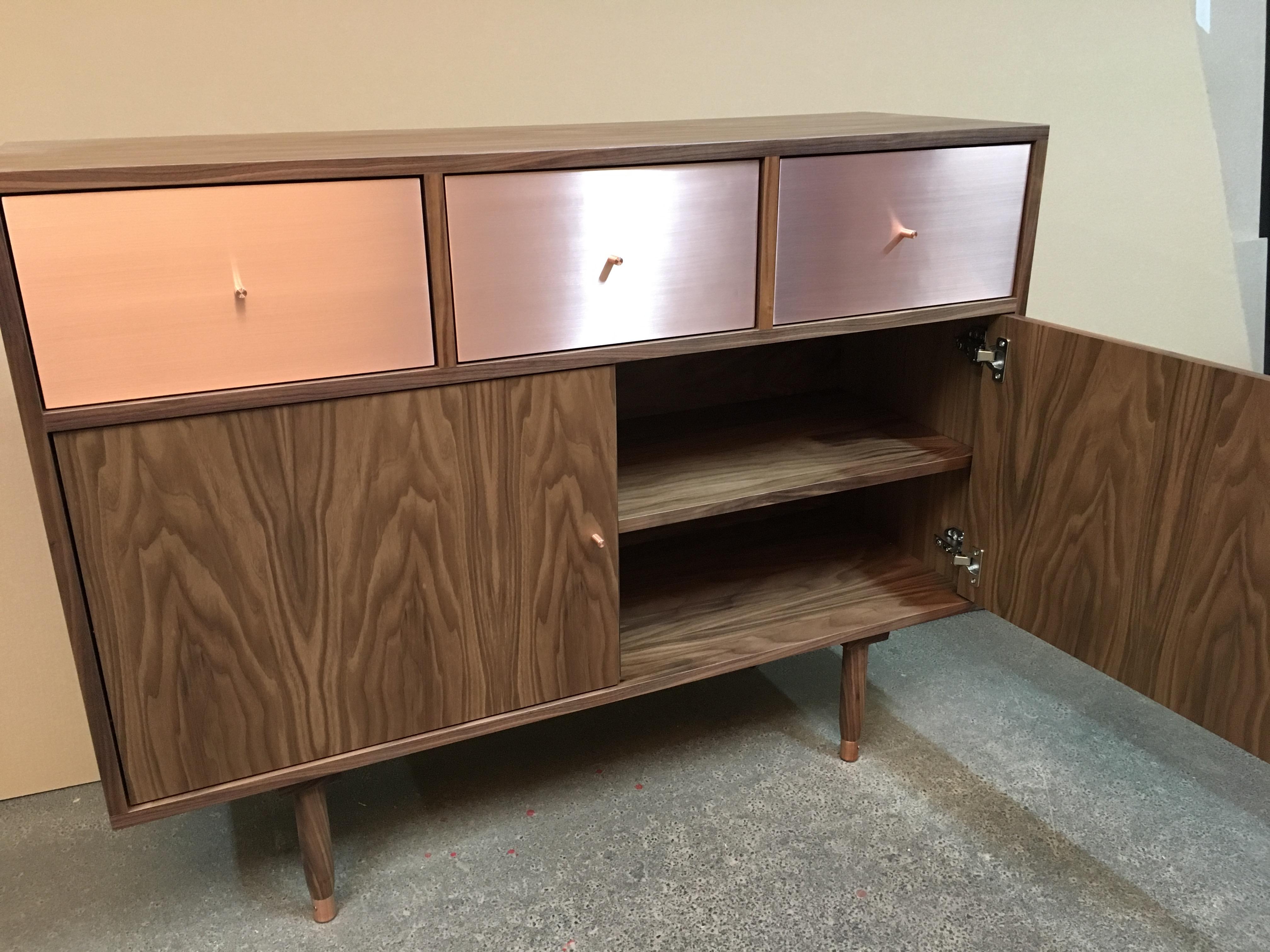 Midcentury Modern Style Vatnafjoll Cabinet or Credenza Ash Veneer, Copper, Wood In New Condition For Sale In Husavik, IS