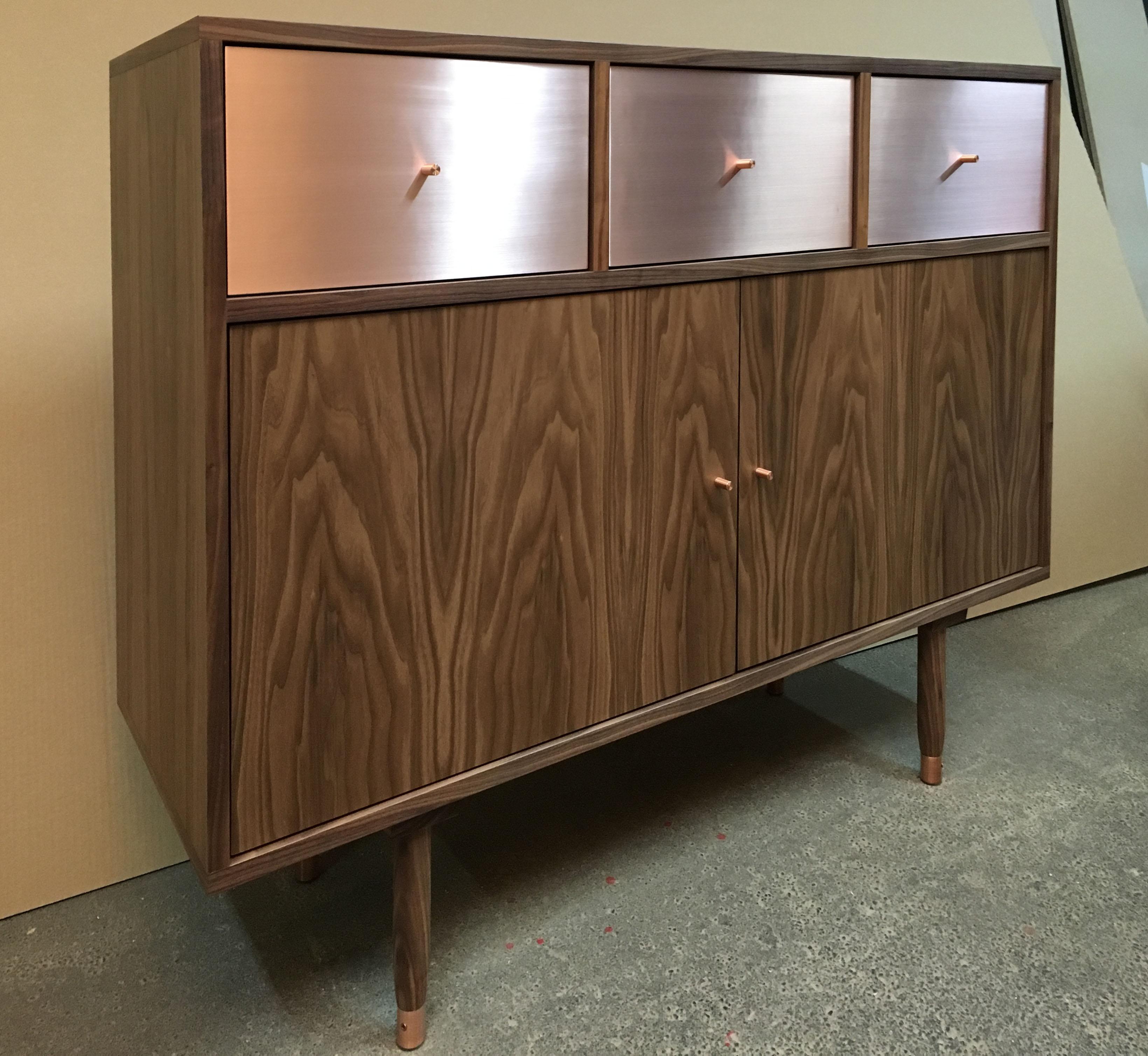 Midcentury Modern Style Vatnafjoll Cabinet or Credenza Ash Veneer, Copper, Wood For Sale 1