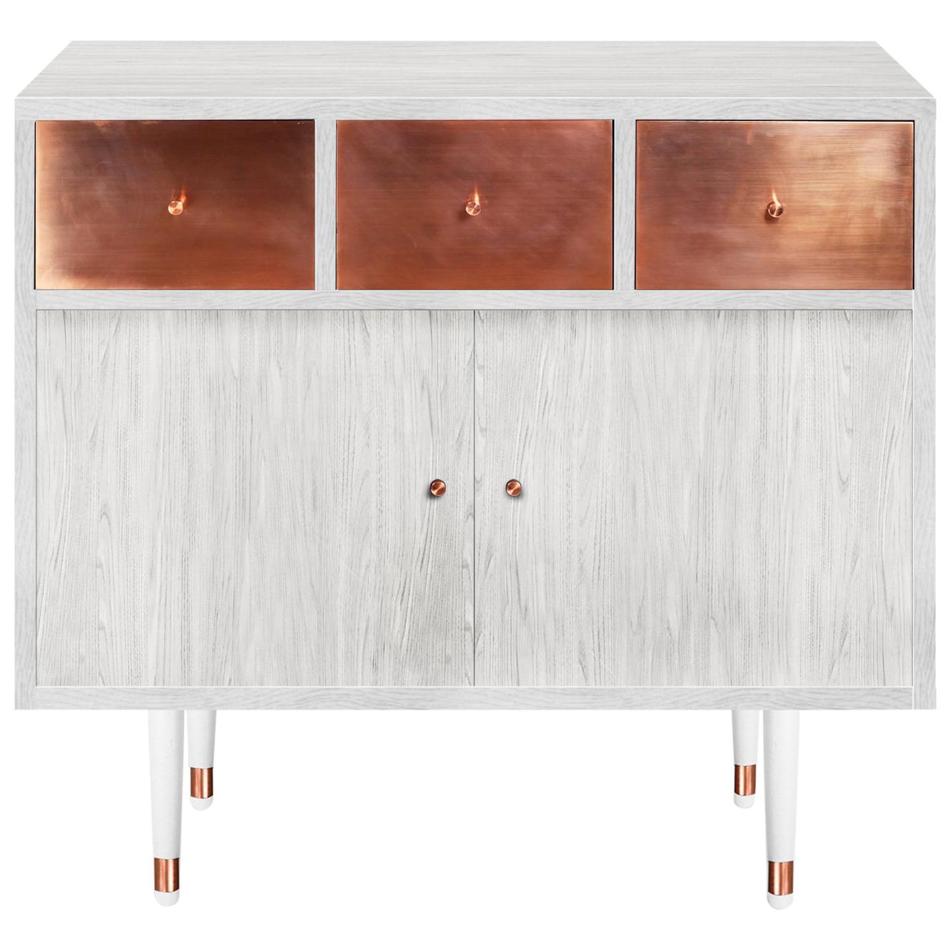 Midcentury Modern Style Vatnafjoll Cabinet or Credenza Ash Veneer, Copper, Wood