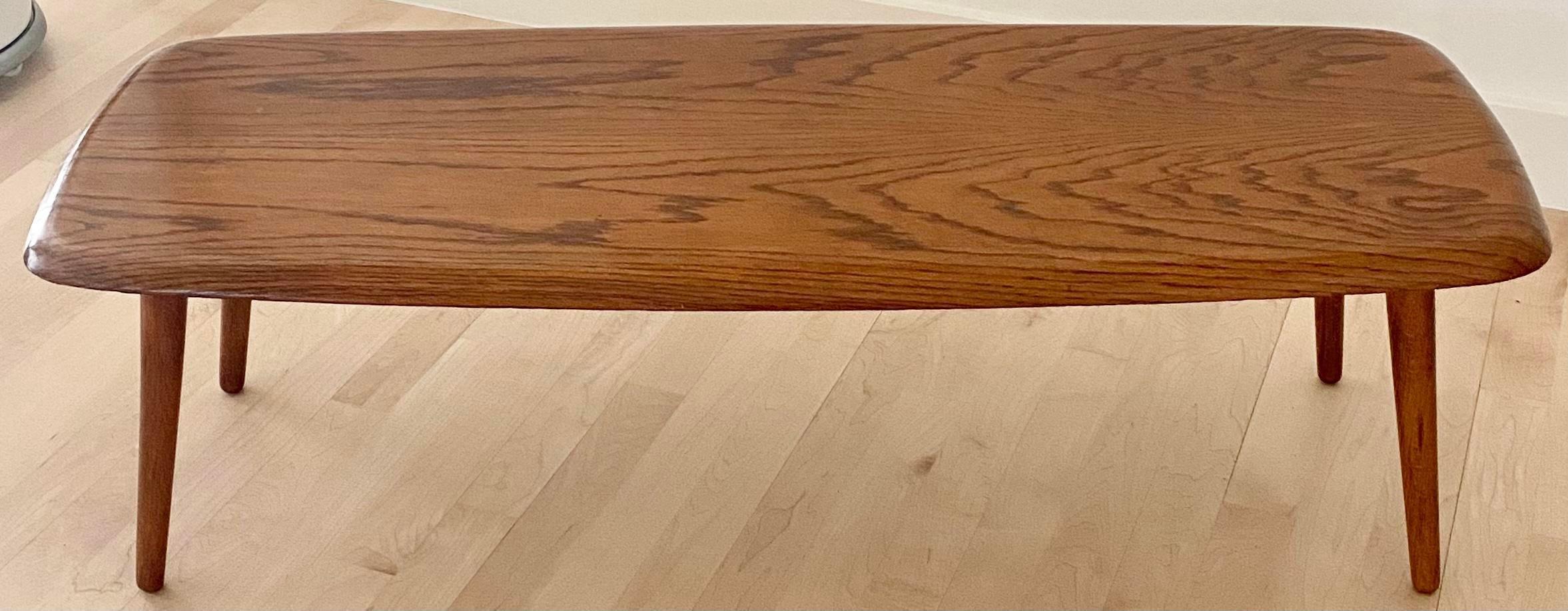 Midcentury Modern Surfboard Coffee Table in Heavily Figured Oak For Sale 3