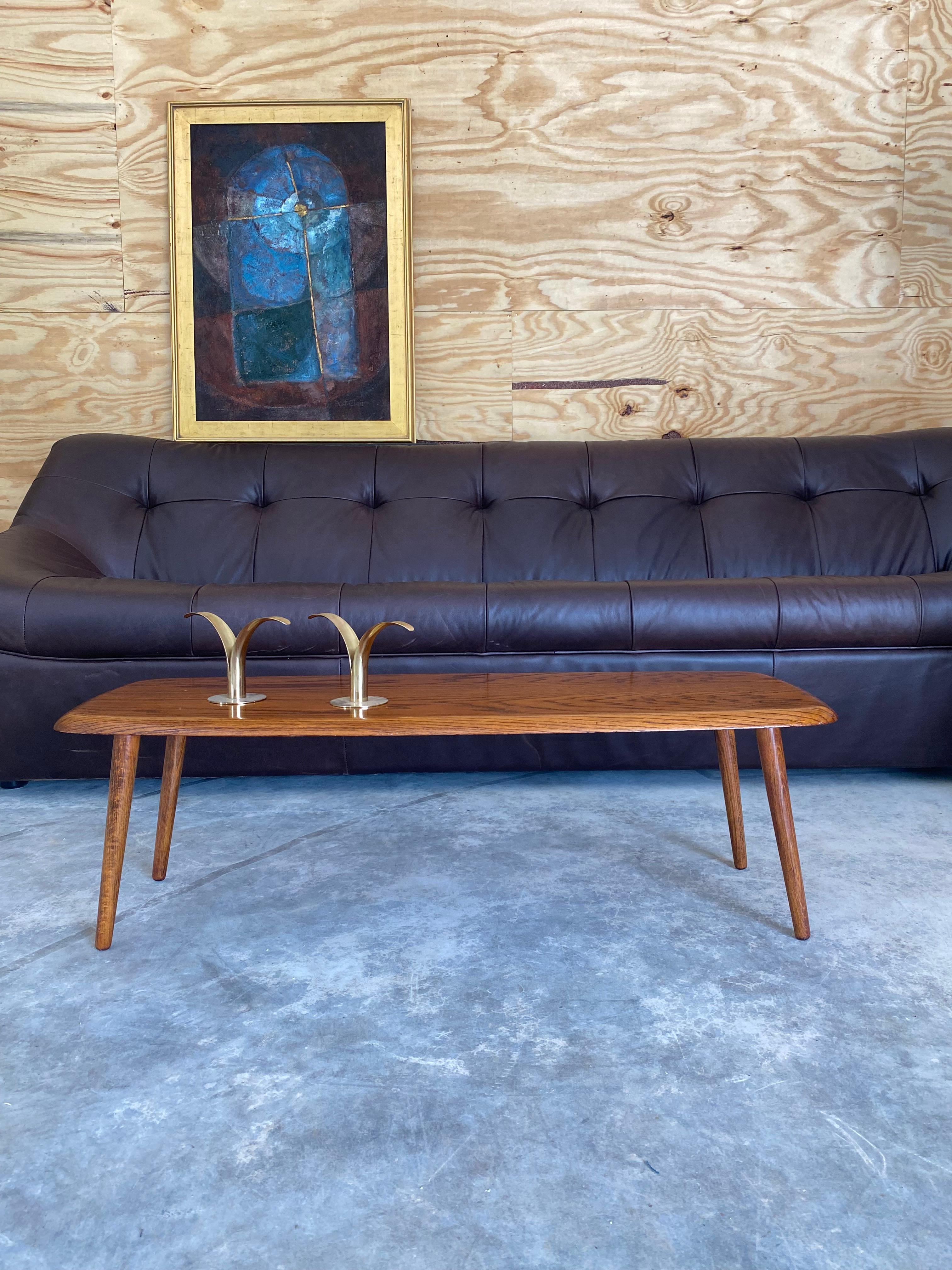 Midcentury Modern Surfboard Coffee Table in Heavily Figured Oak For Sale 9