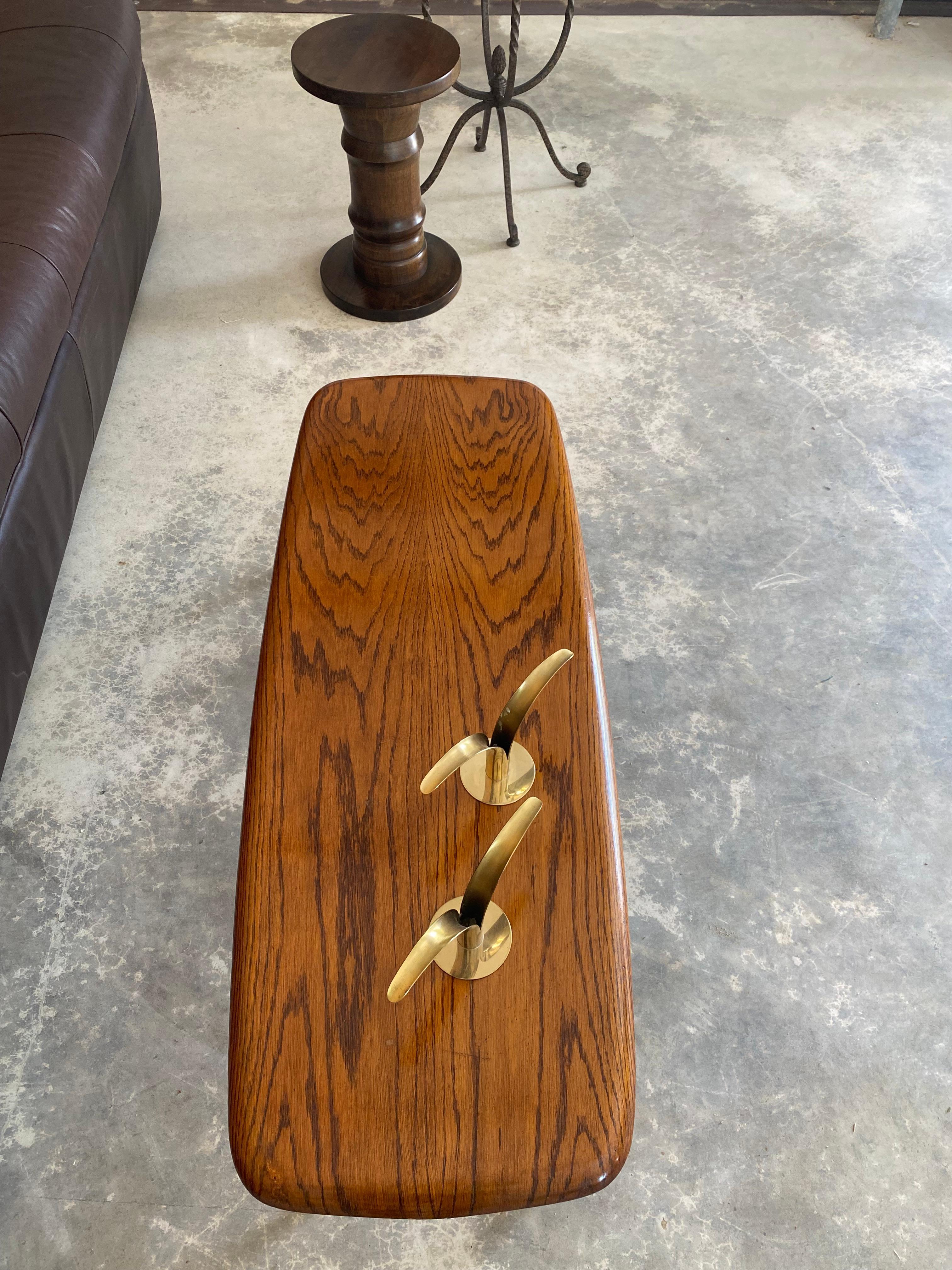 Midcentury Modern Surfboard Coffee Table in Heavily Figured Oak For Sale 10