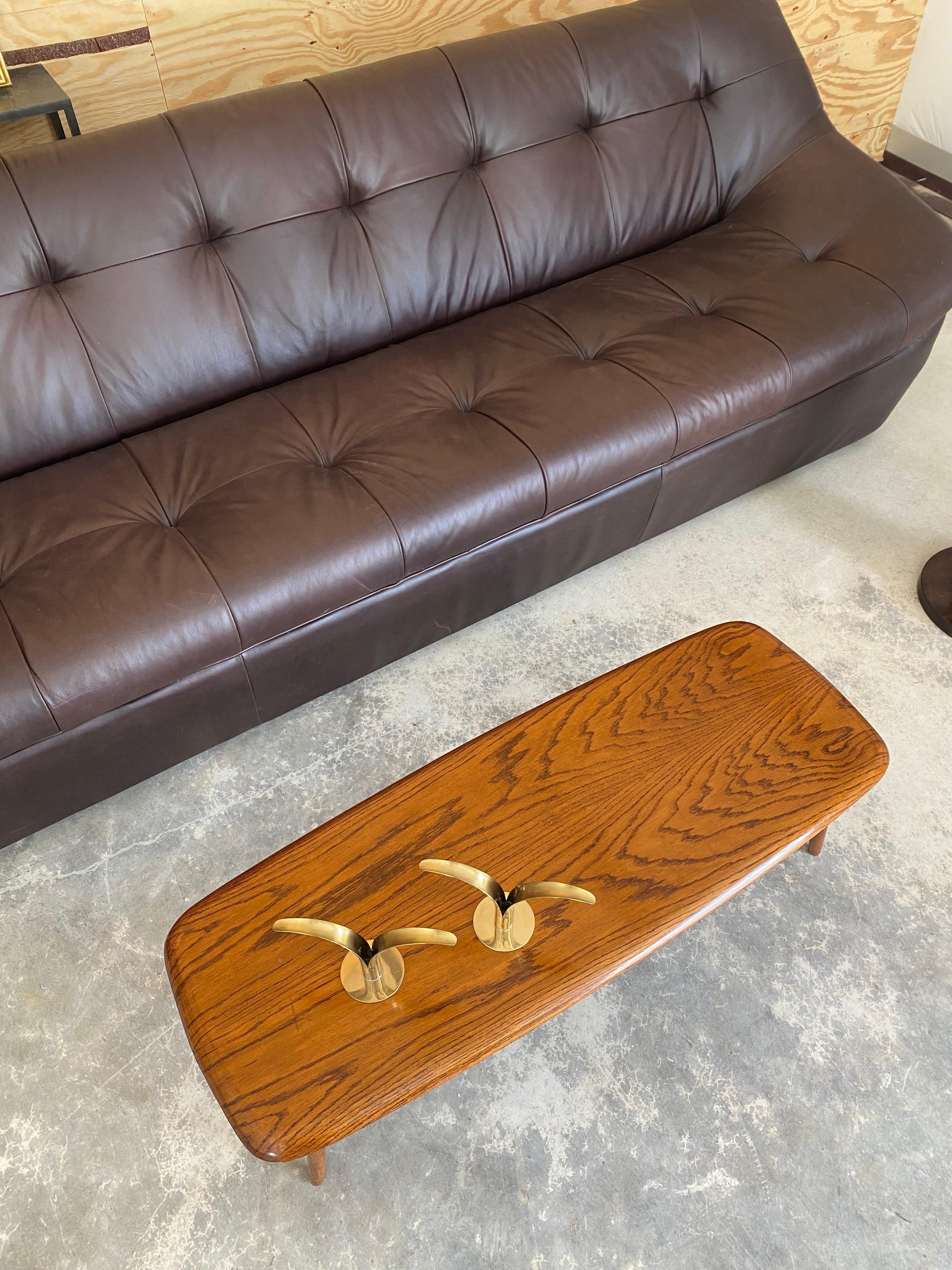 Midcentury Modern Surfboard Coffee Table in Heavily Figured Oak For Sale 11