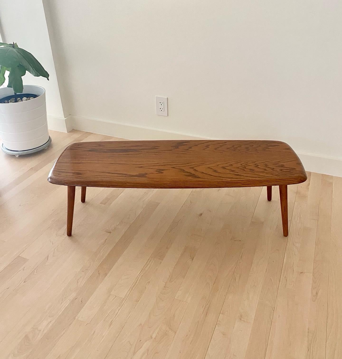 20th Century Midcentury Modern Surfboard Coffee Table in Heavily Figured Oak For Sale