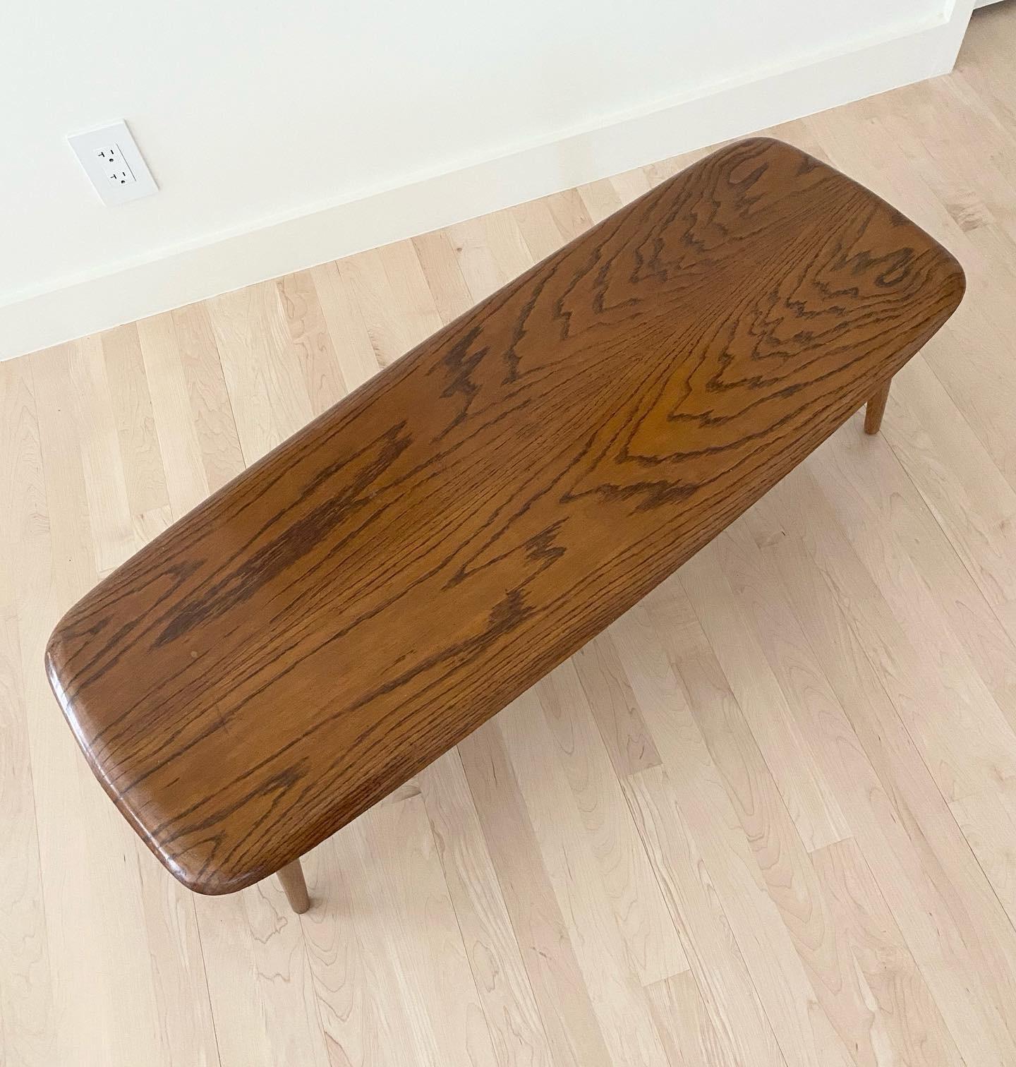 Midcentury Modern Surfboard Coffee Table in Heavily Figured Oak For Sale 1