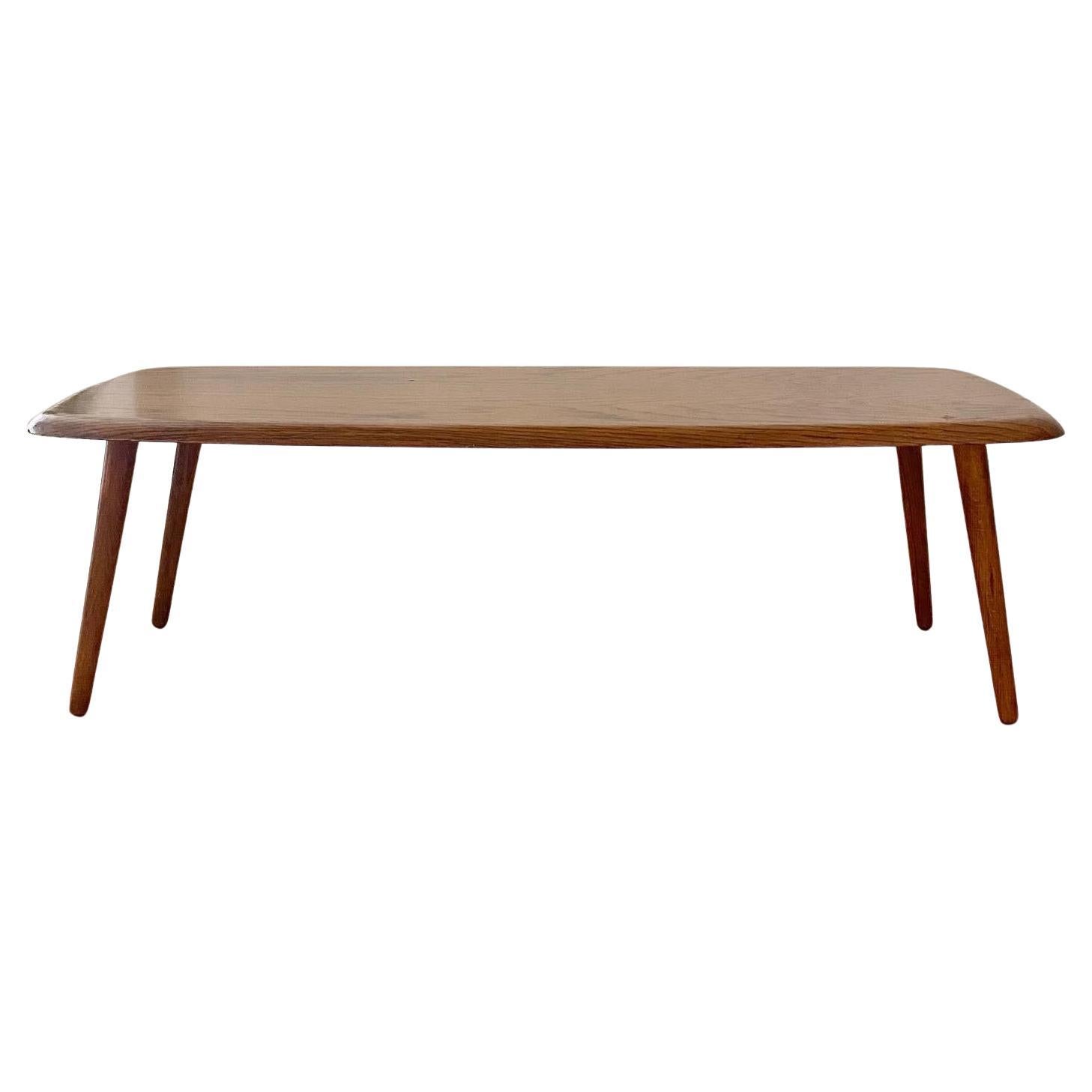 Midcentury Modern Surfboard Coffee Table in Heavily Figured Oak For Sale
