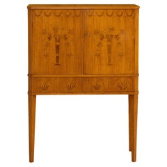 Midcentury Modern Swedish Art Deco Birchwood Marquetry Bar Cabinet