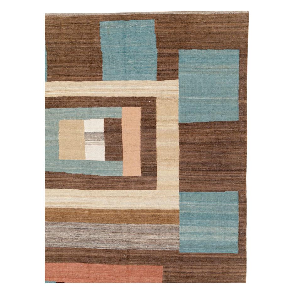 Scandinavian Modern Mid-Century Modern Swedish Style Geometric Room Size Flat-Weave Carpet For Sale