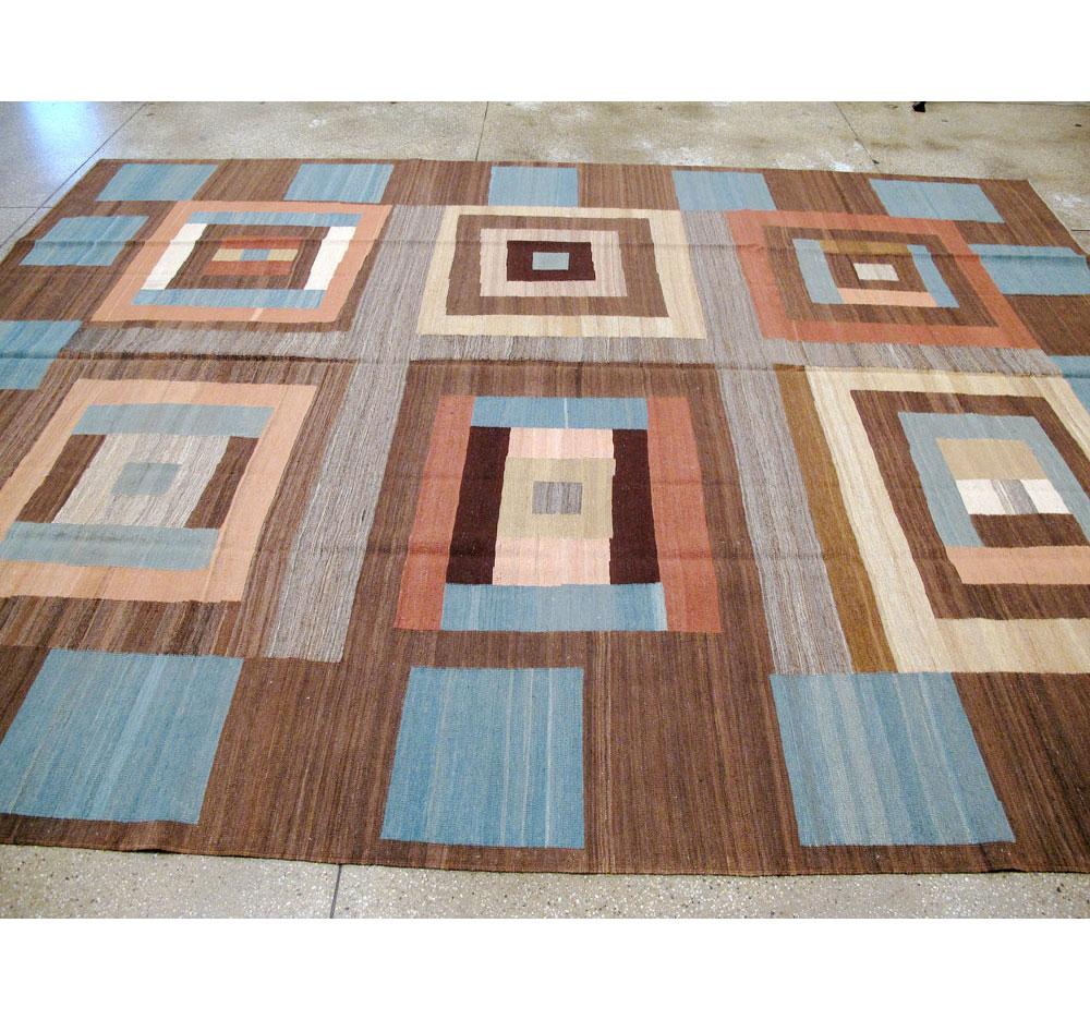 Contemporary Mid-Century Modern Swedish Style Geometric Room Size Flat-Weave Carpet For Sale