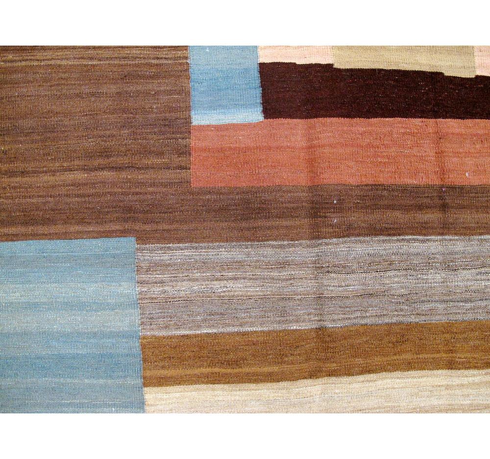 Wool Mid-Century Modern Swedish Style Geometric Room Size Flat-Weave Carpet For Sale