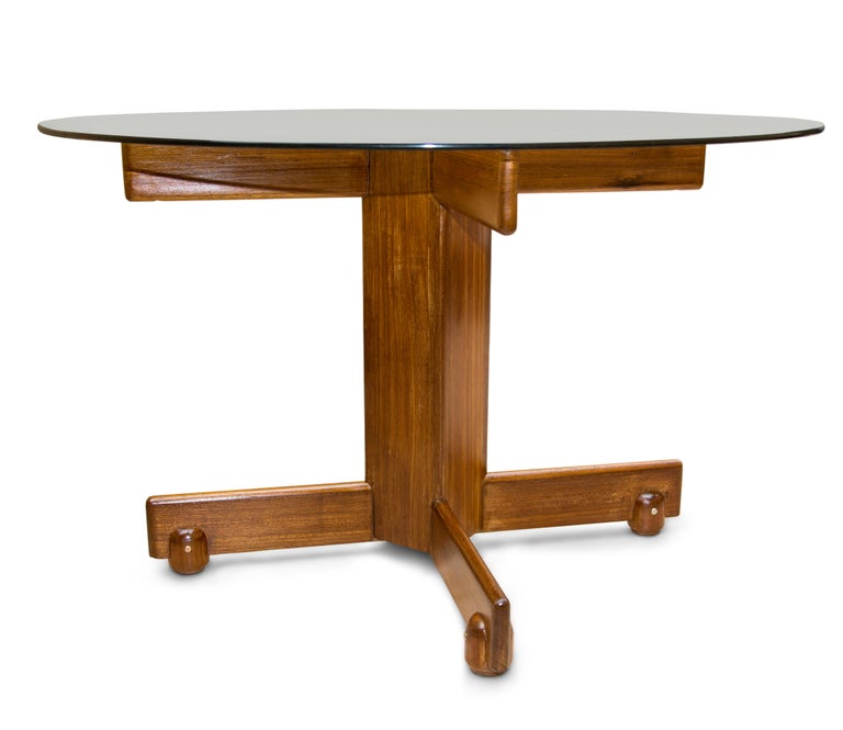 MidCentury Modern Table in Hardwood and Glass by Sergio Rodrigues