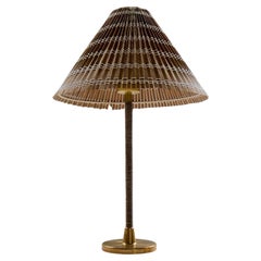Midcentury Modern Table Lamp Brass and Rattan Finland 1960s