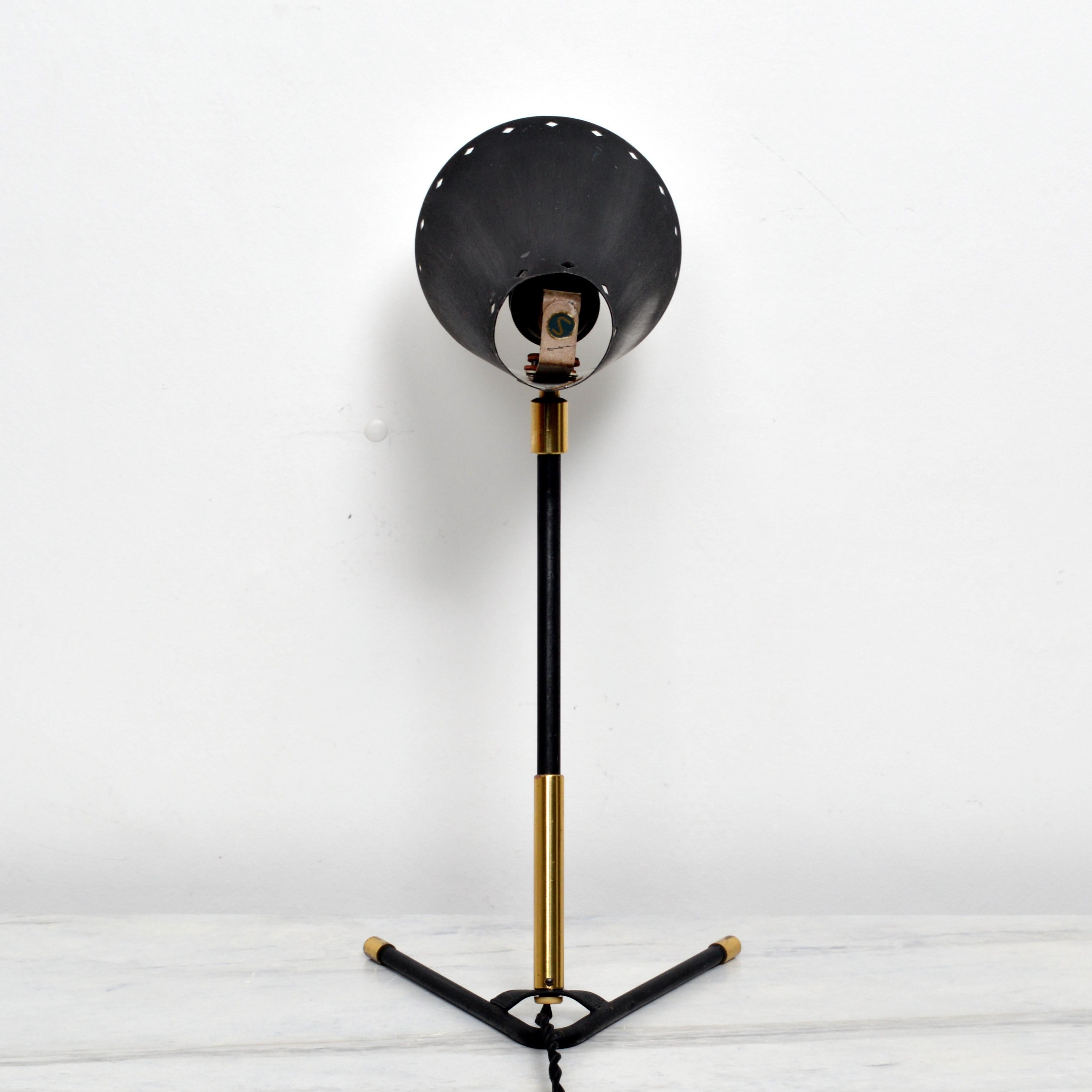 Mid-20th Century Mid-Century Modern Table Lamp in Black and Brass by Boréns, Sweden, 1950s For Sale