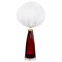 Moderne Tischlampe aus der Mitte des Jahrhunderts mit Baumwollschirm von Carl Fagerlund Orrefors Schweden