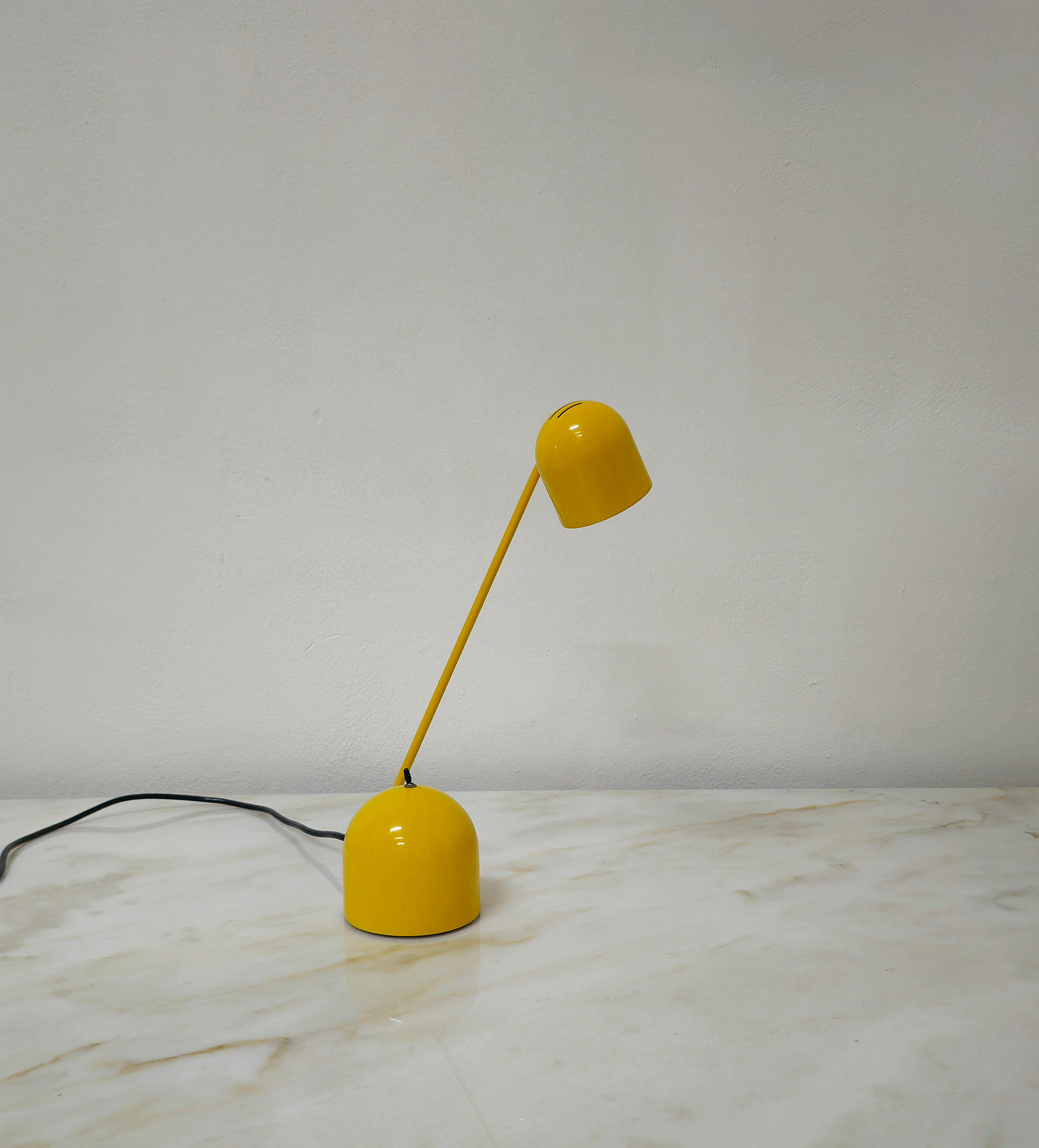 Mid-Century Modern Midcentury Modern Table Lamp Yellow Metal Aluminum Italian Design 1960s For Sale