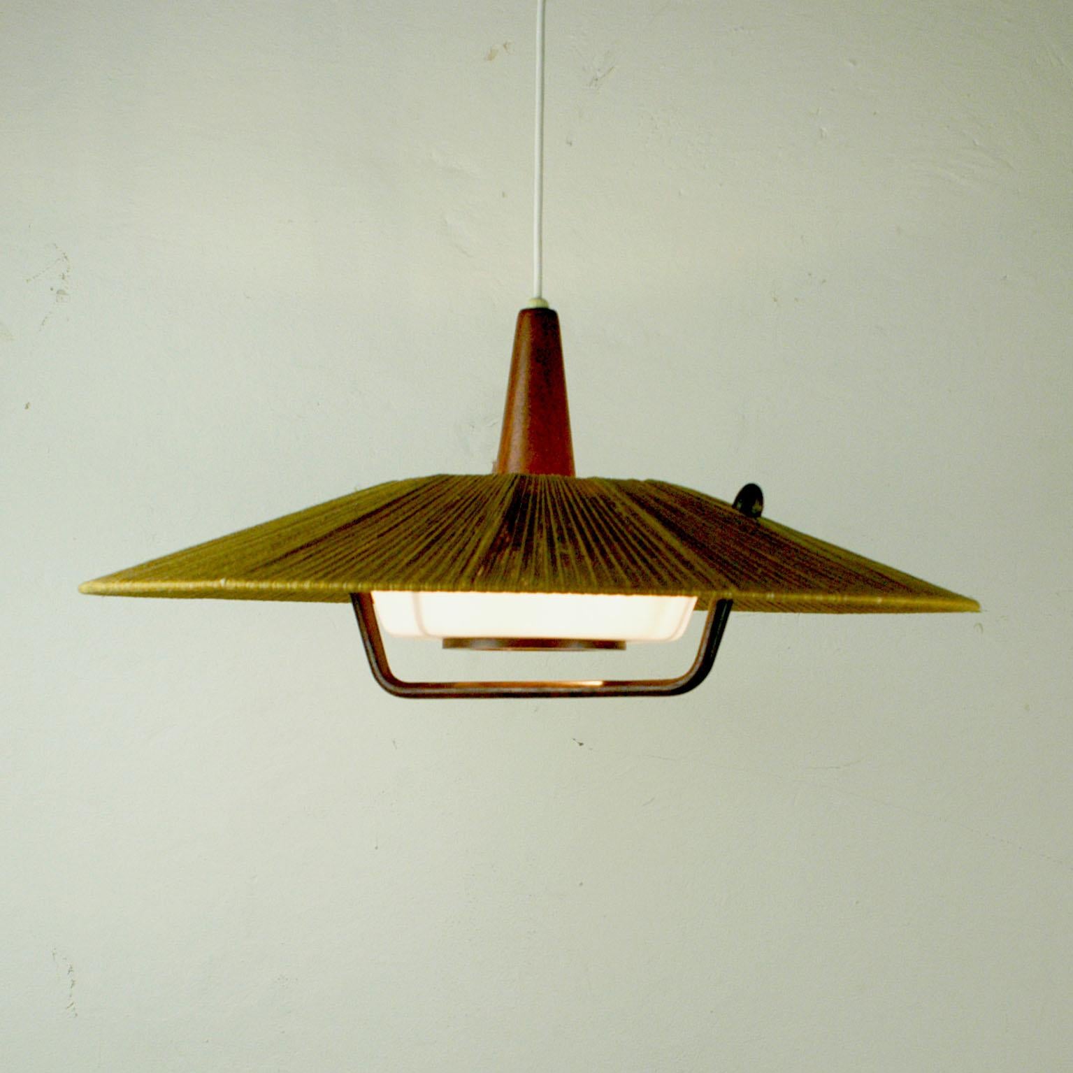 Midcentury Modern Teak, Cord and Perspex Pendant Lamp by Temde In Good Condition In Vienna, AT