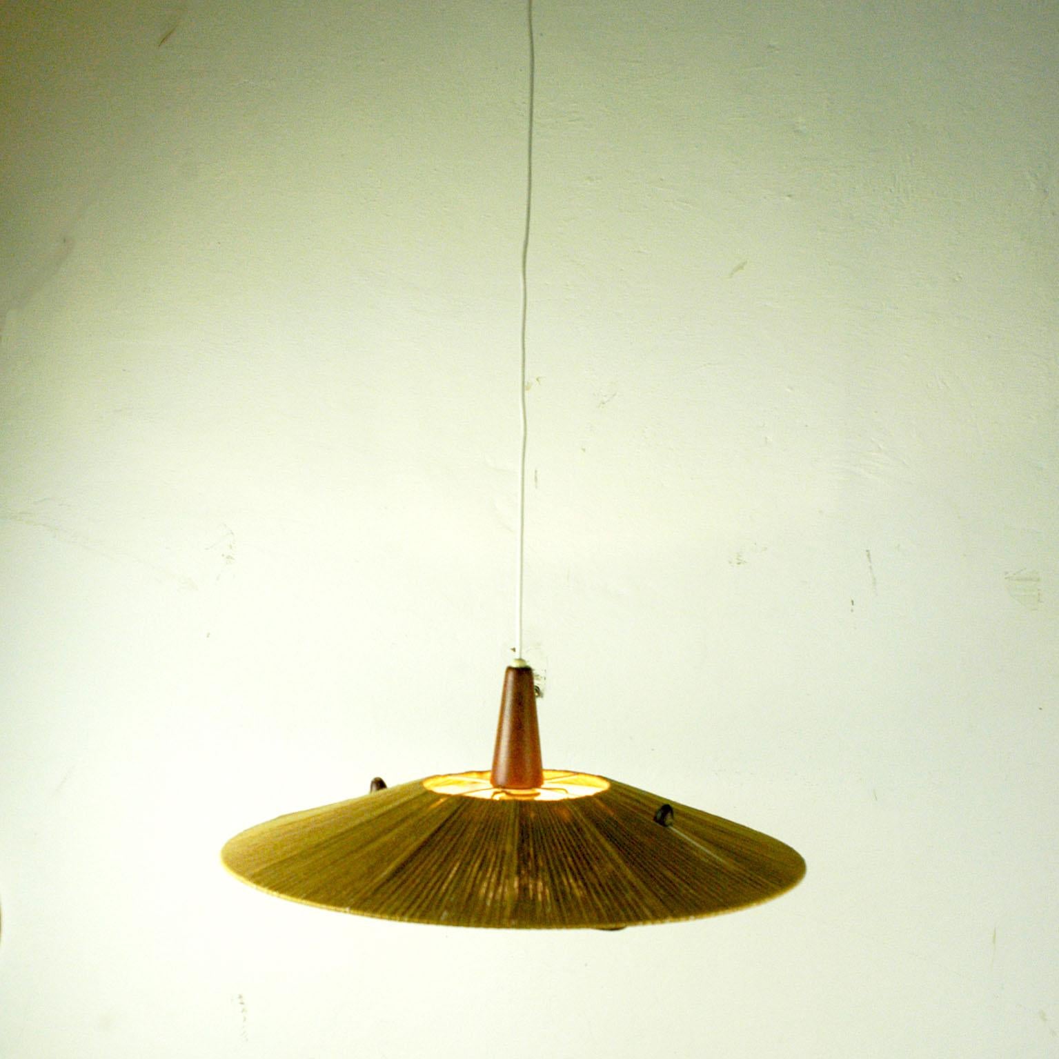 Midcentury Modern Teak, Cord and Perspex Pendant Lamp by Temde (Mitte des 20. Jahrhunderts)