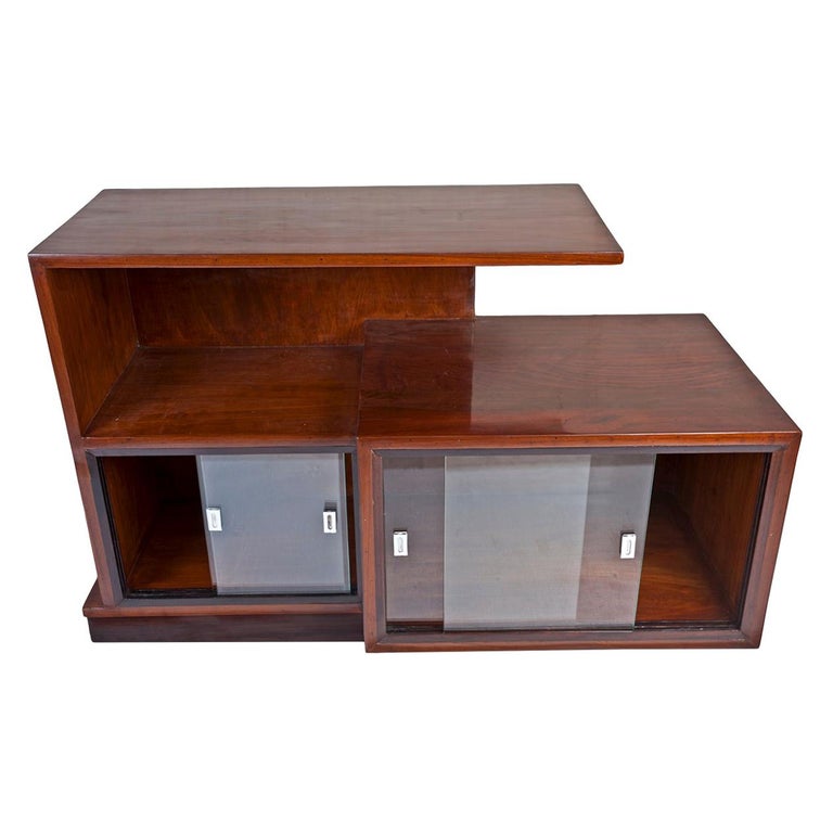 Midcentury Modern Teak Wood Credenza With Glass Panels For Sale At