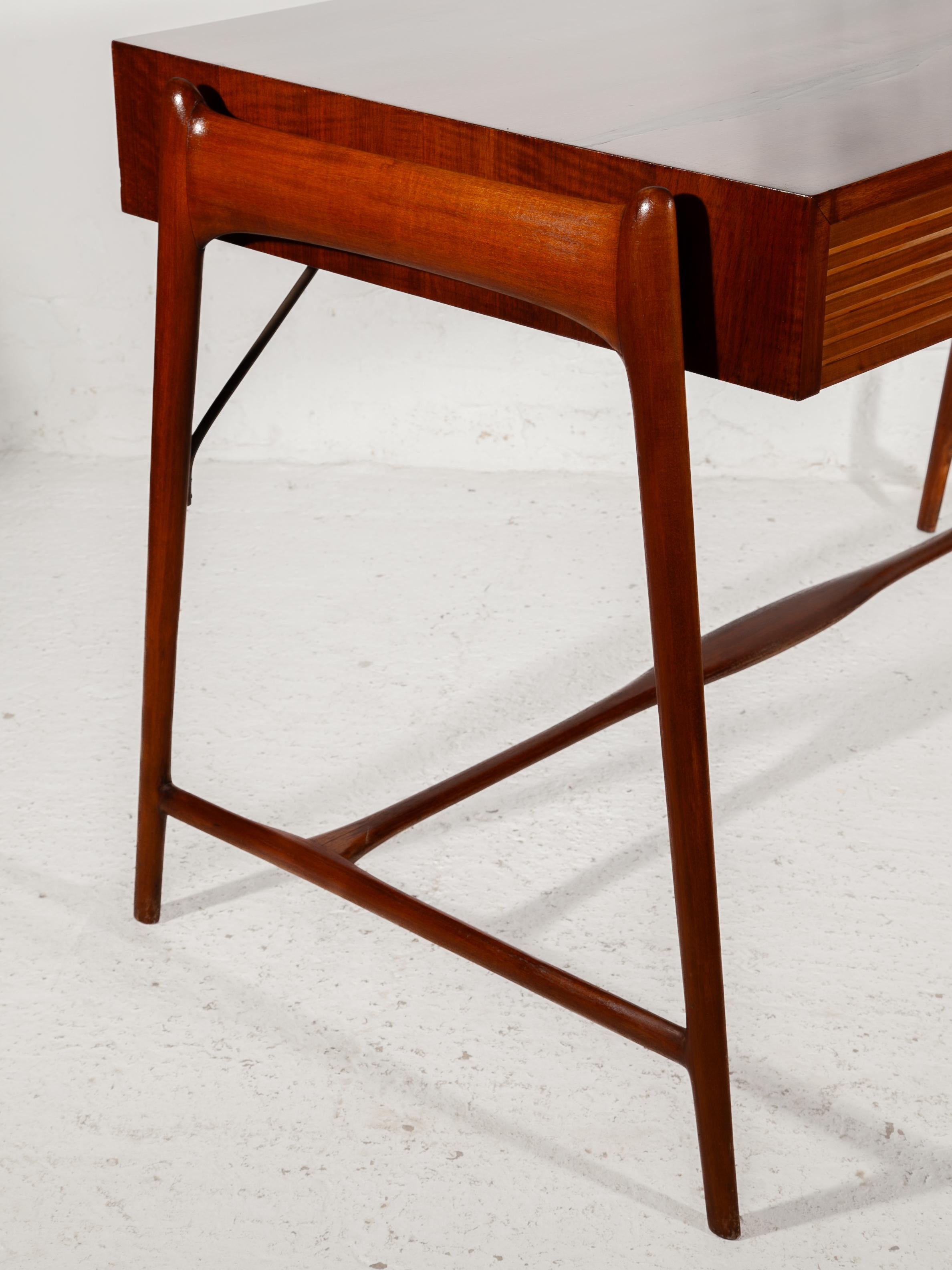 Italian Midcentury Modern Teak Writing Desk, Console Table, 1950s For Sale