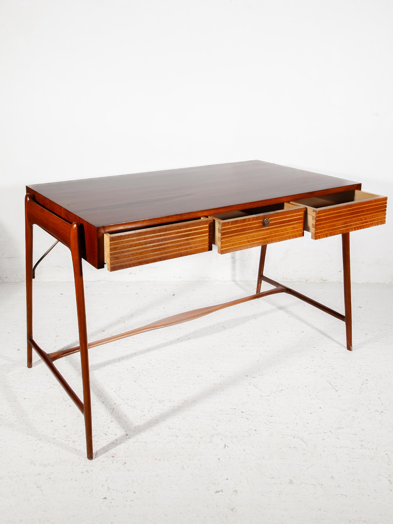 Hand-Crafted Midcentury Modern Teak Writing Desk, Console Table, 1950s For Sale