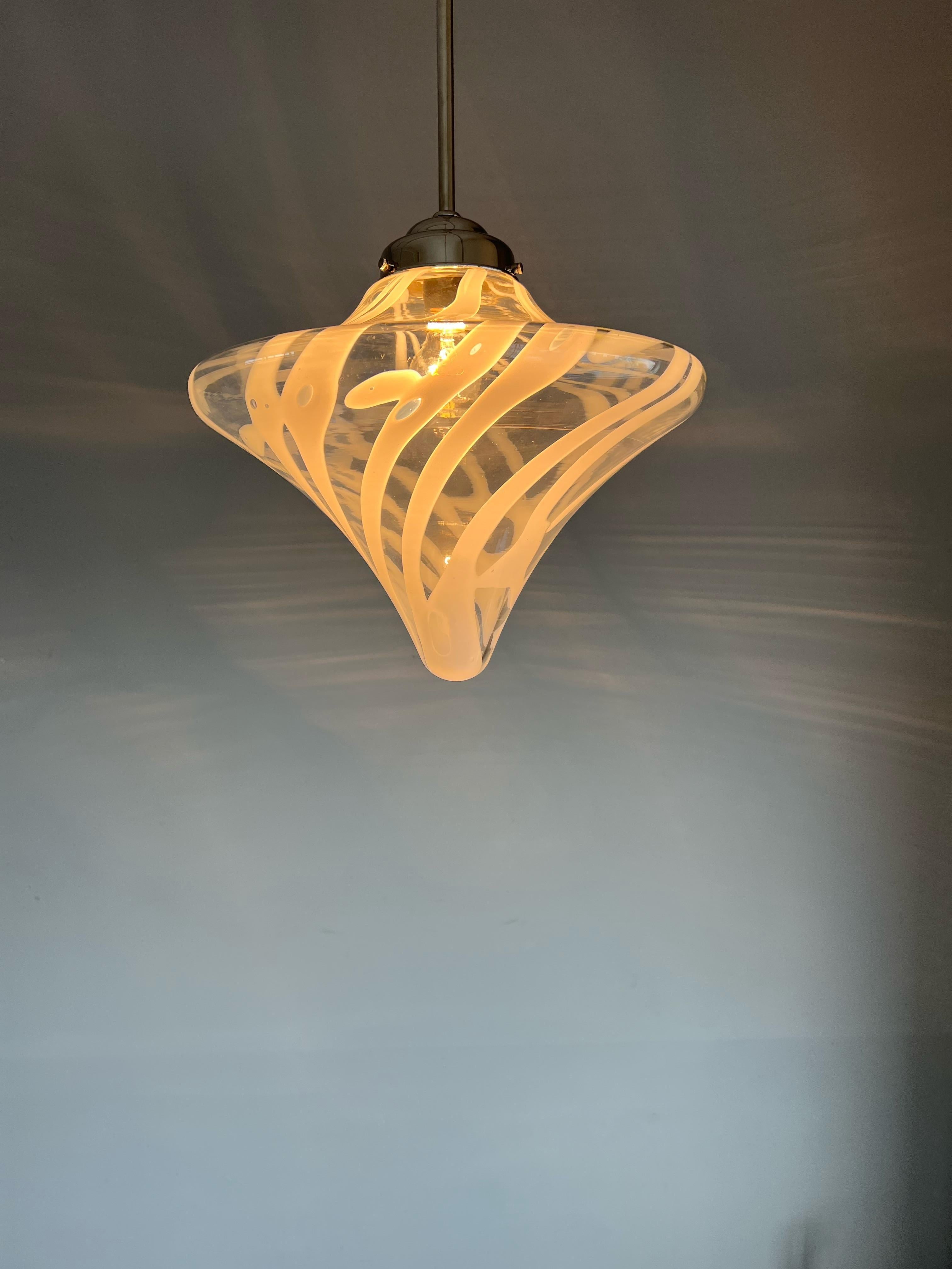 Mid-Century Modern Tornado Design Murano Clear Glass Art Pendant Light Fixture 3