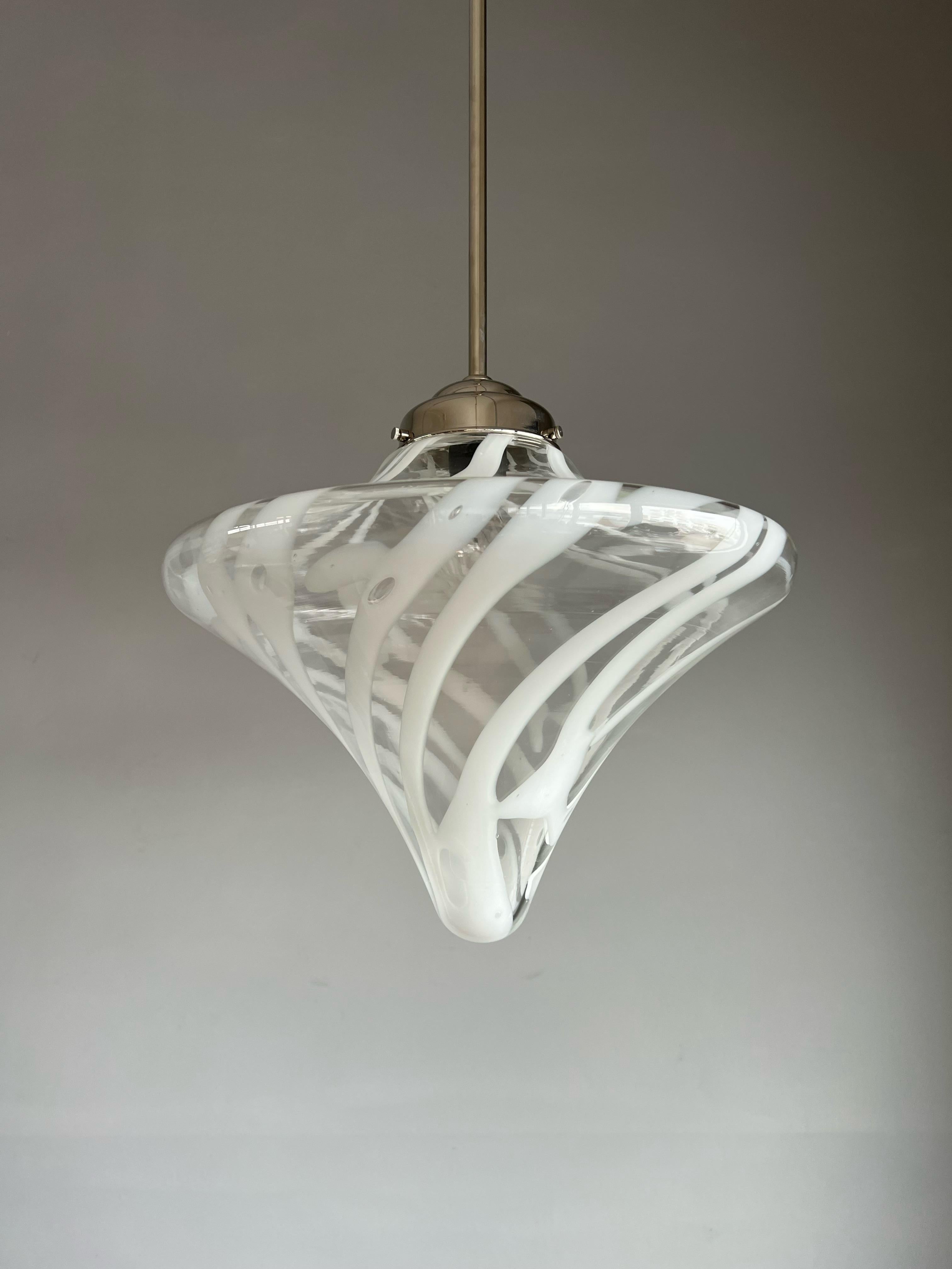 Mid-Century Modern Tornado Design Murano Clear Glass Art Pendant Light Fixture 5