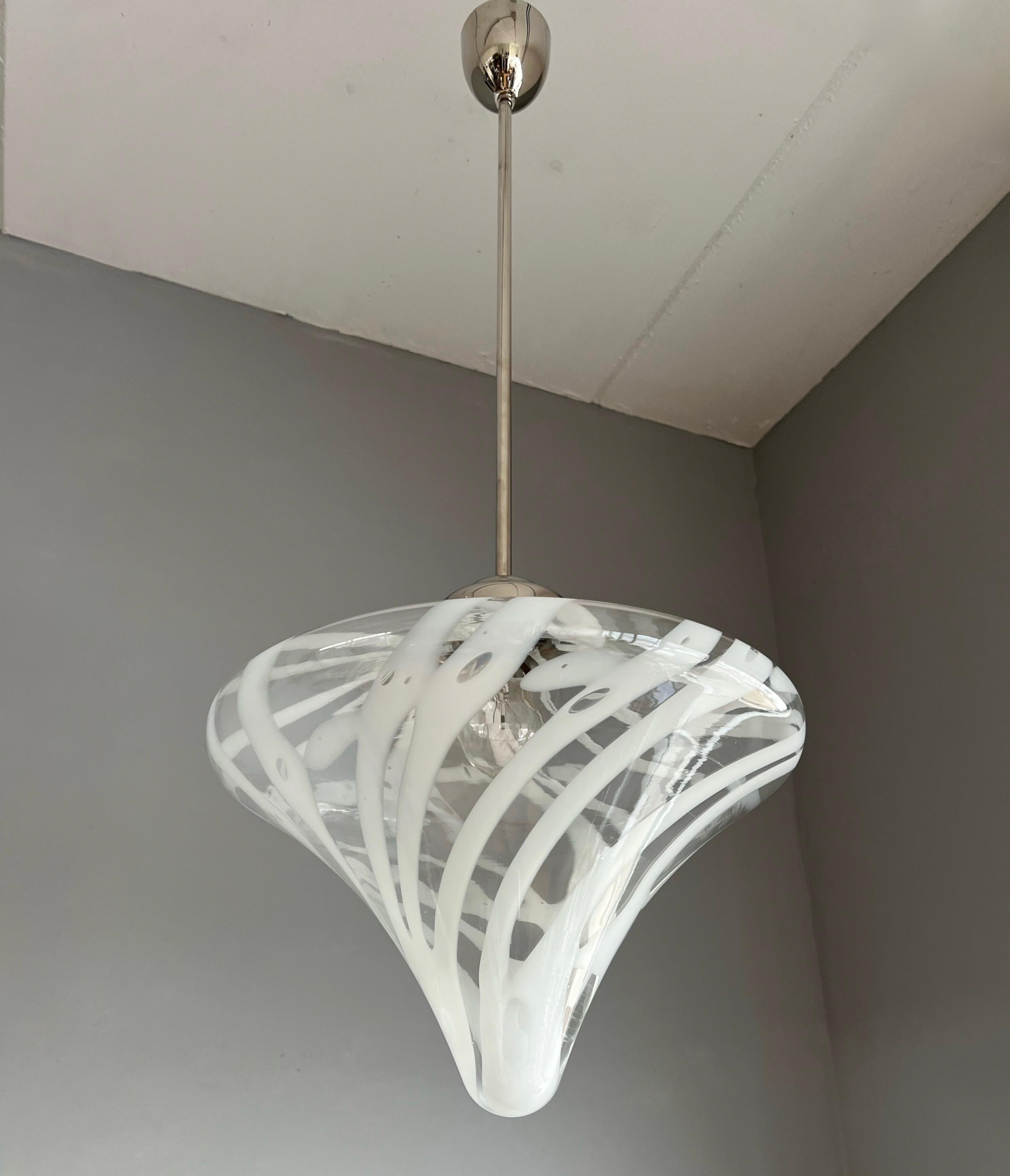 Mid-Century Modern Tornado Design Murano Clear Glass Art Pendant Light Fixture 6