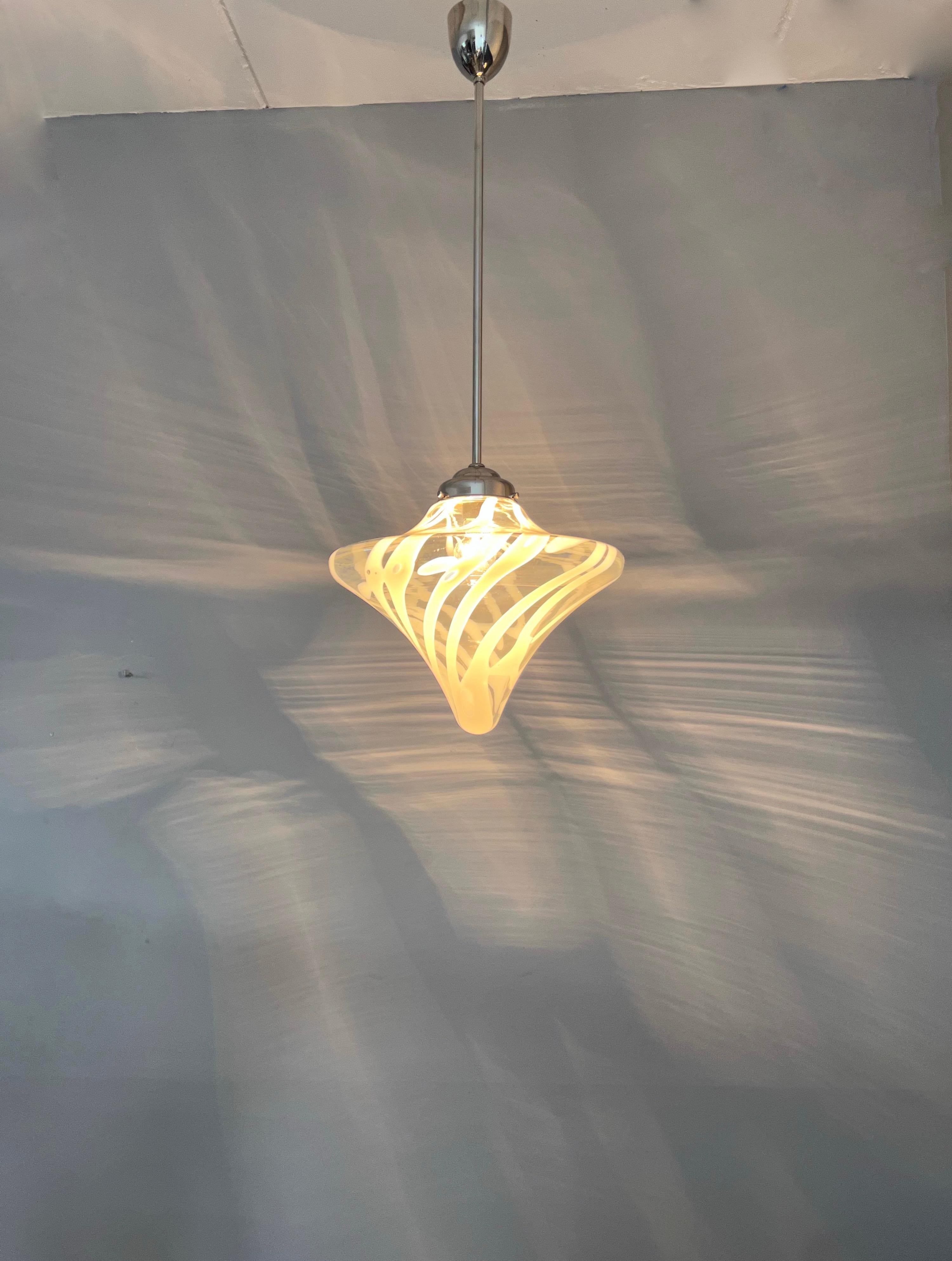 Mid-Century Modern Tornado Design Murano Clear Glass Art Pendant Light Fixture 7