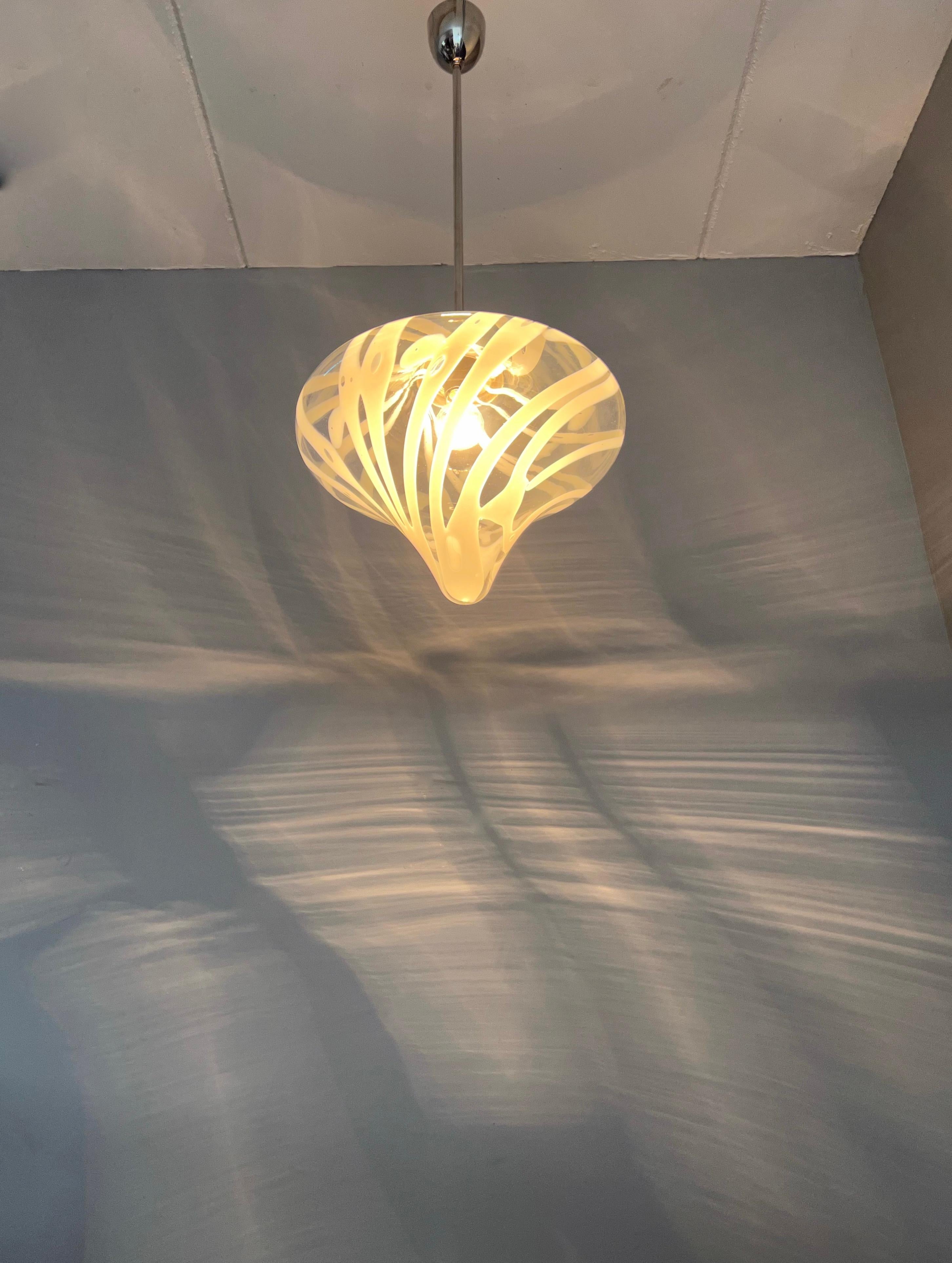 Mid-Century Modern Tornado Design Murano Clear Glass Art Pendant Light Fixture 8