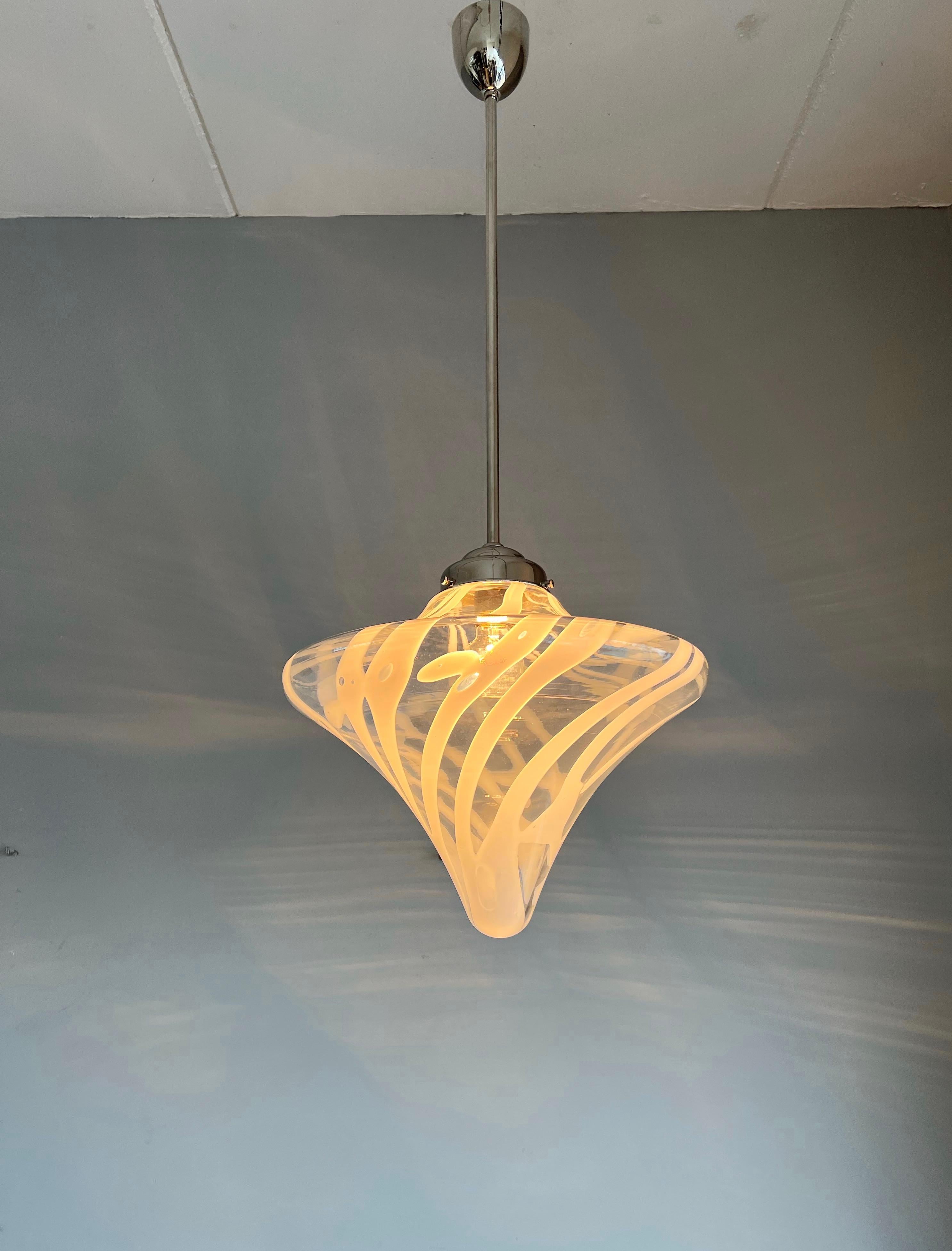 Mid-Century Modern Tornado Design Murano Clear Glass Art Pendant Light Fixture 12