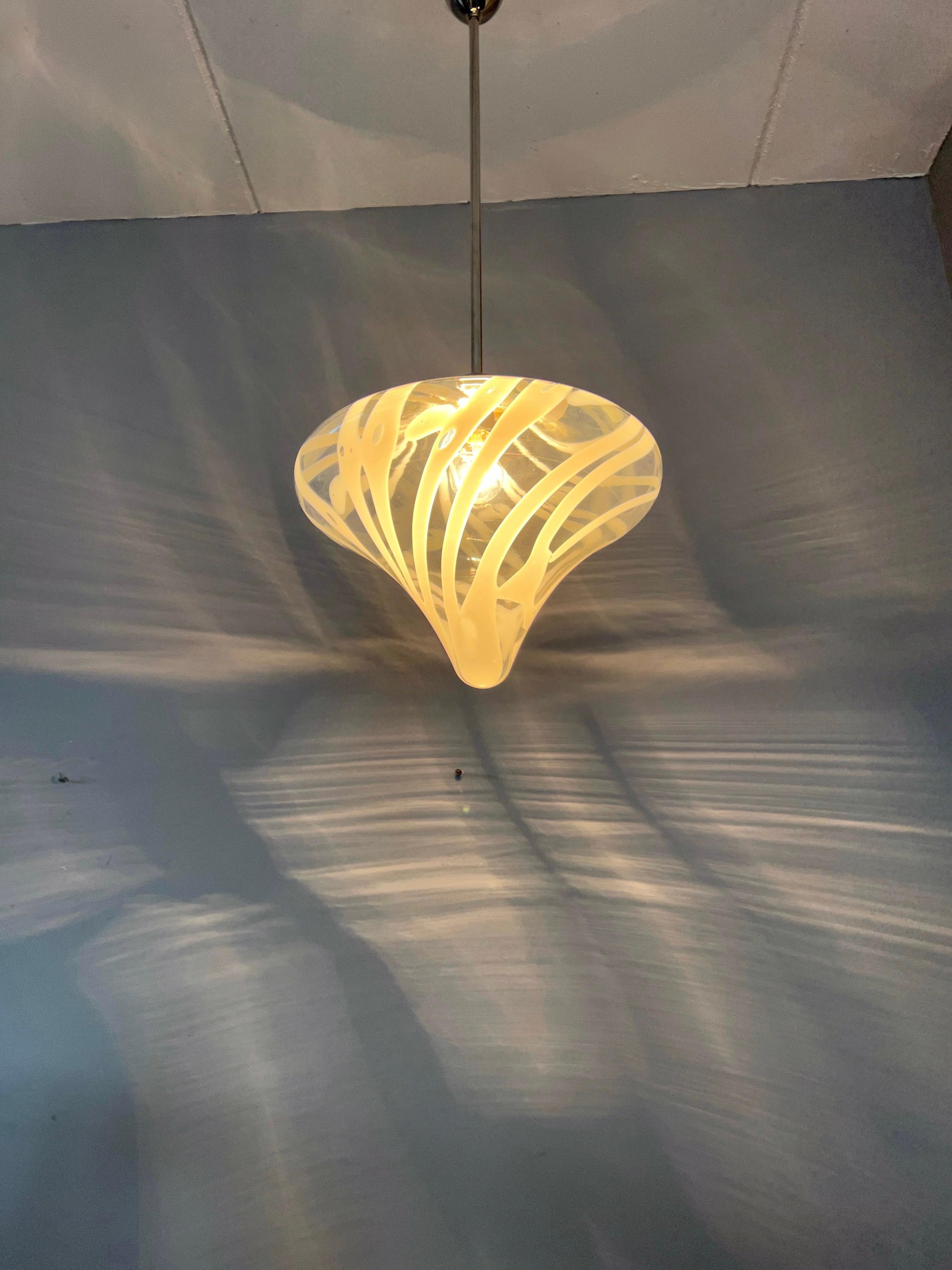 Italian Mid-Century Modern Tornado Design Murano Clear Glass Art Pendant Light Fixture