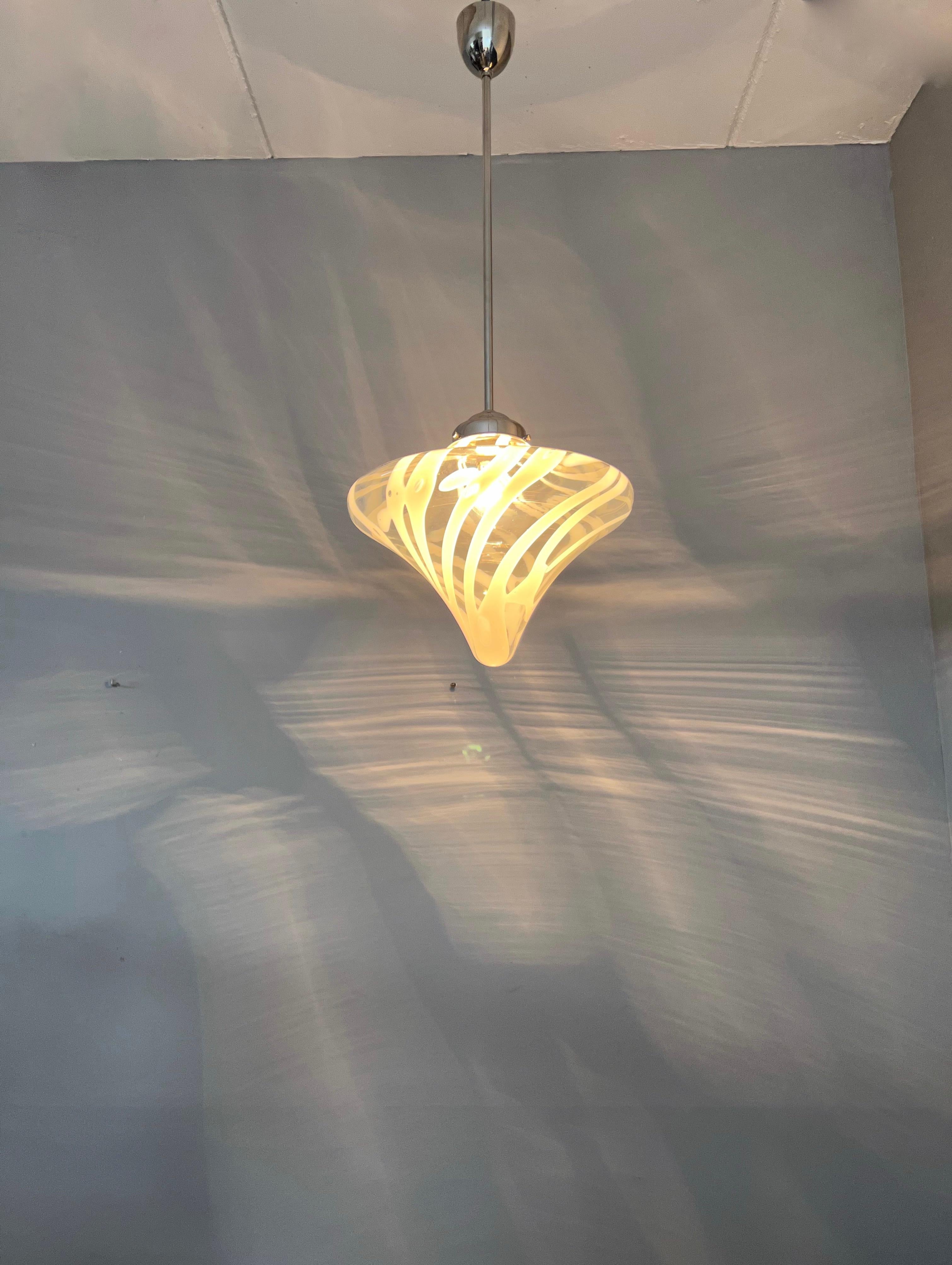 Blown Glass Mid-Century Modern Tornado Design Murano Clear Glass Art Pendant Light Fixture