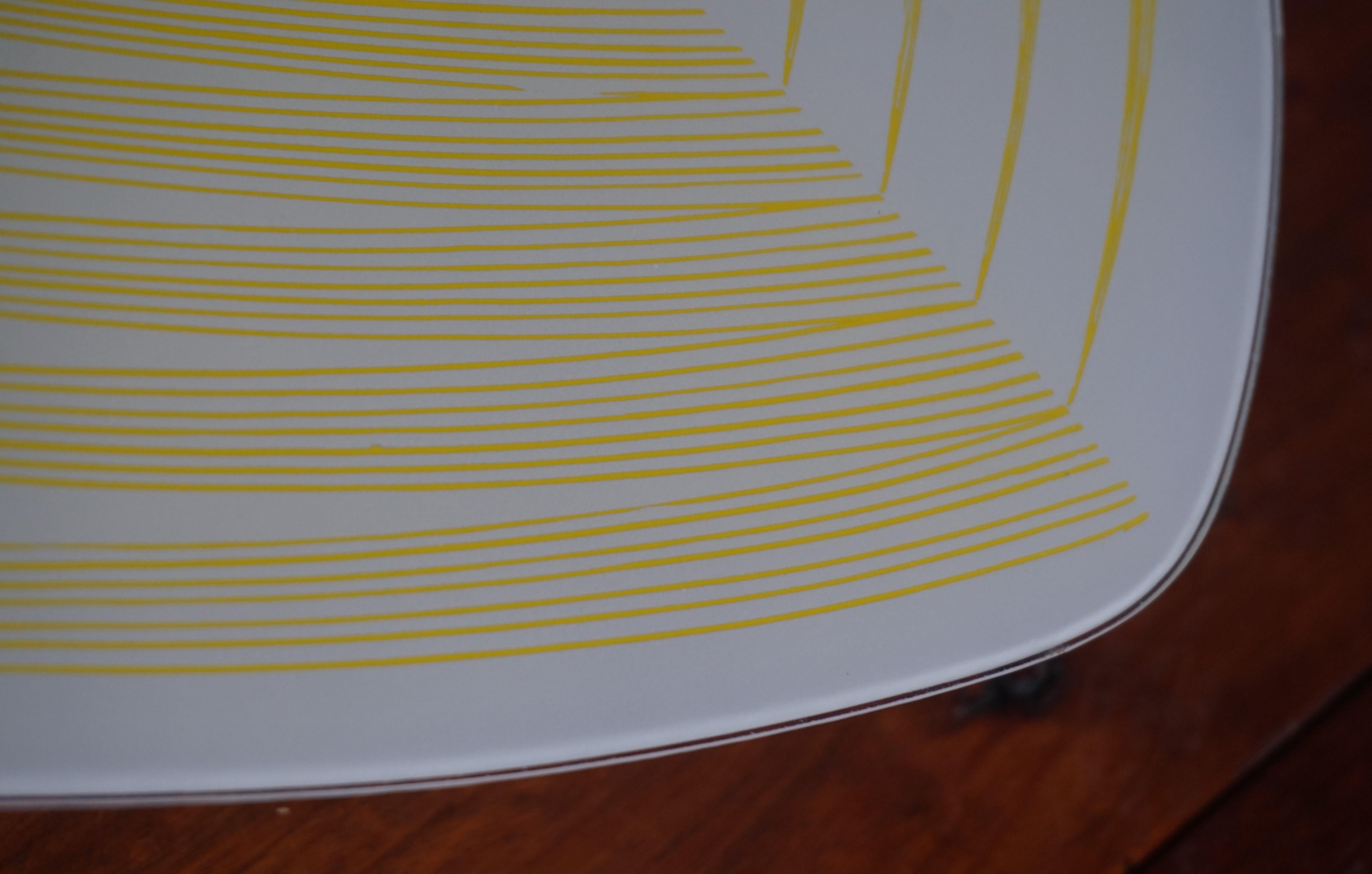 Mid-Century Modern Triangle Shape Flushmount w. Yellow Stripes Geometric Pattern For Sale 8