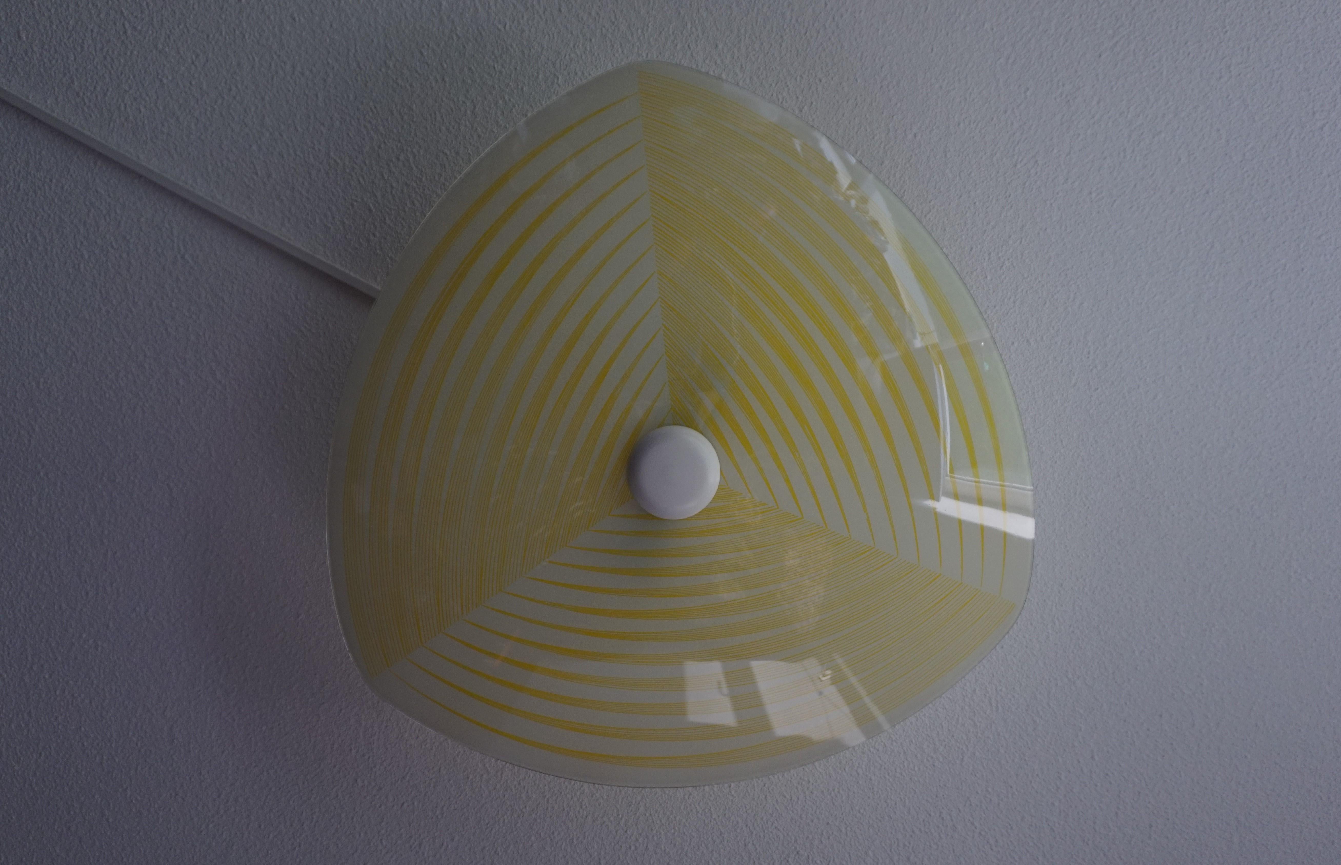 Mid-Century Modern Triangle Shape Flushmount w. Yellow Stripes Geometric Pattern For Sale 10