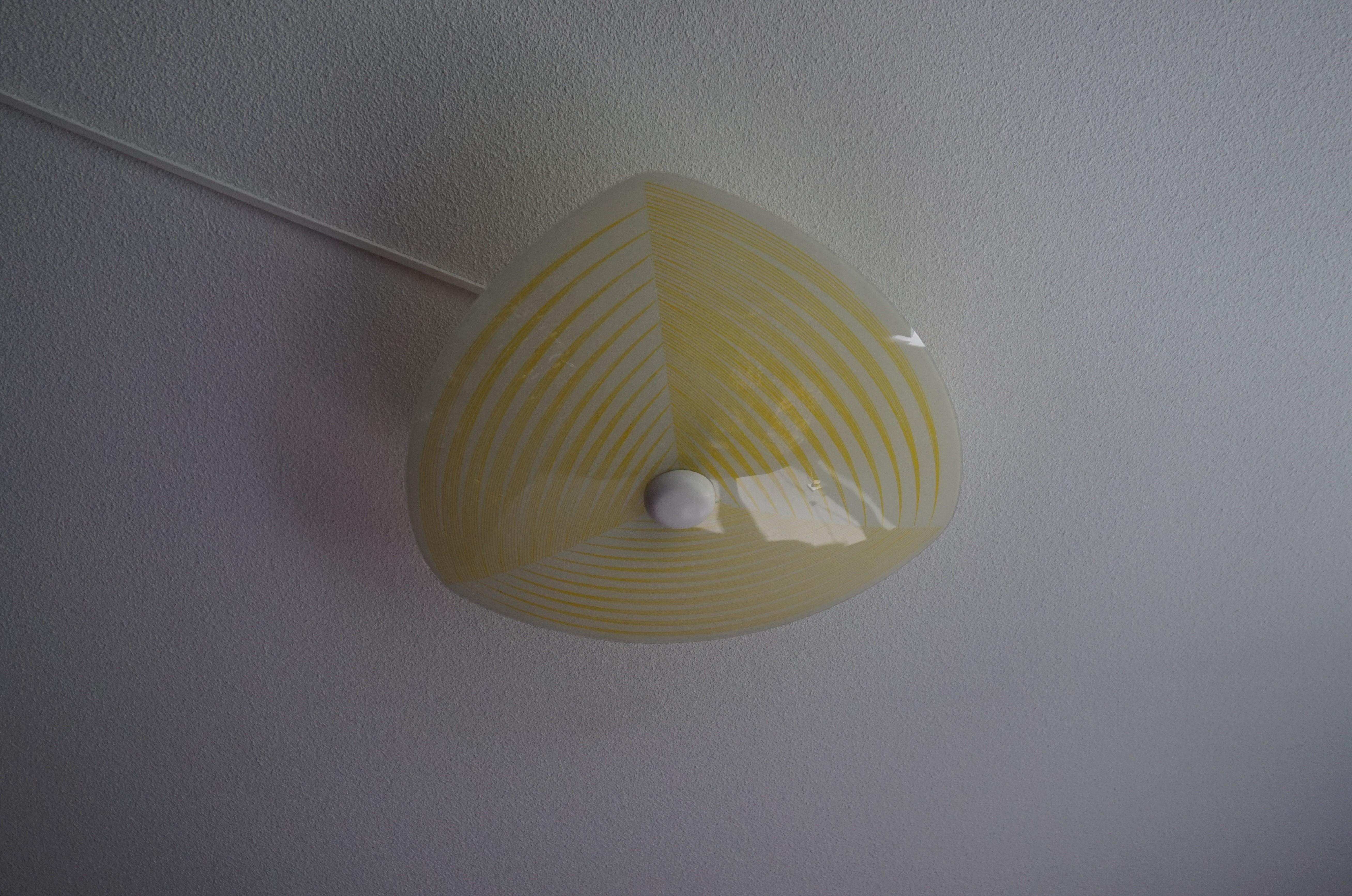 Mid-Century Modern Triangle Shape Flushmount w. Yellow Stripes Geometric Pattern For Sale 1