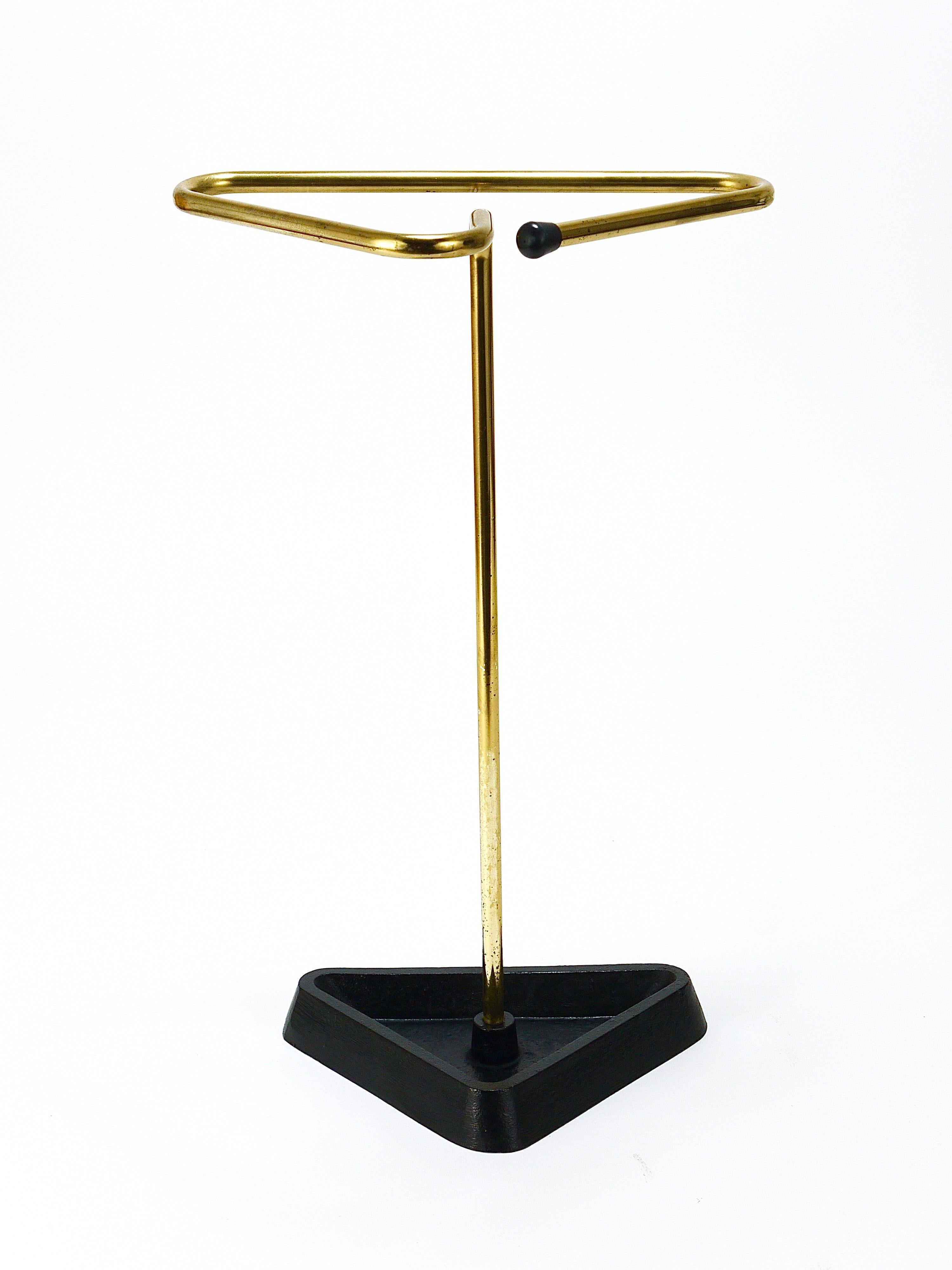 Midcentury Modern Triangle Umbrella Stand, Brass & Cast Iron, Austria, 1950s For Sale 3