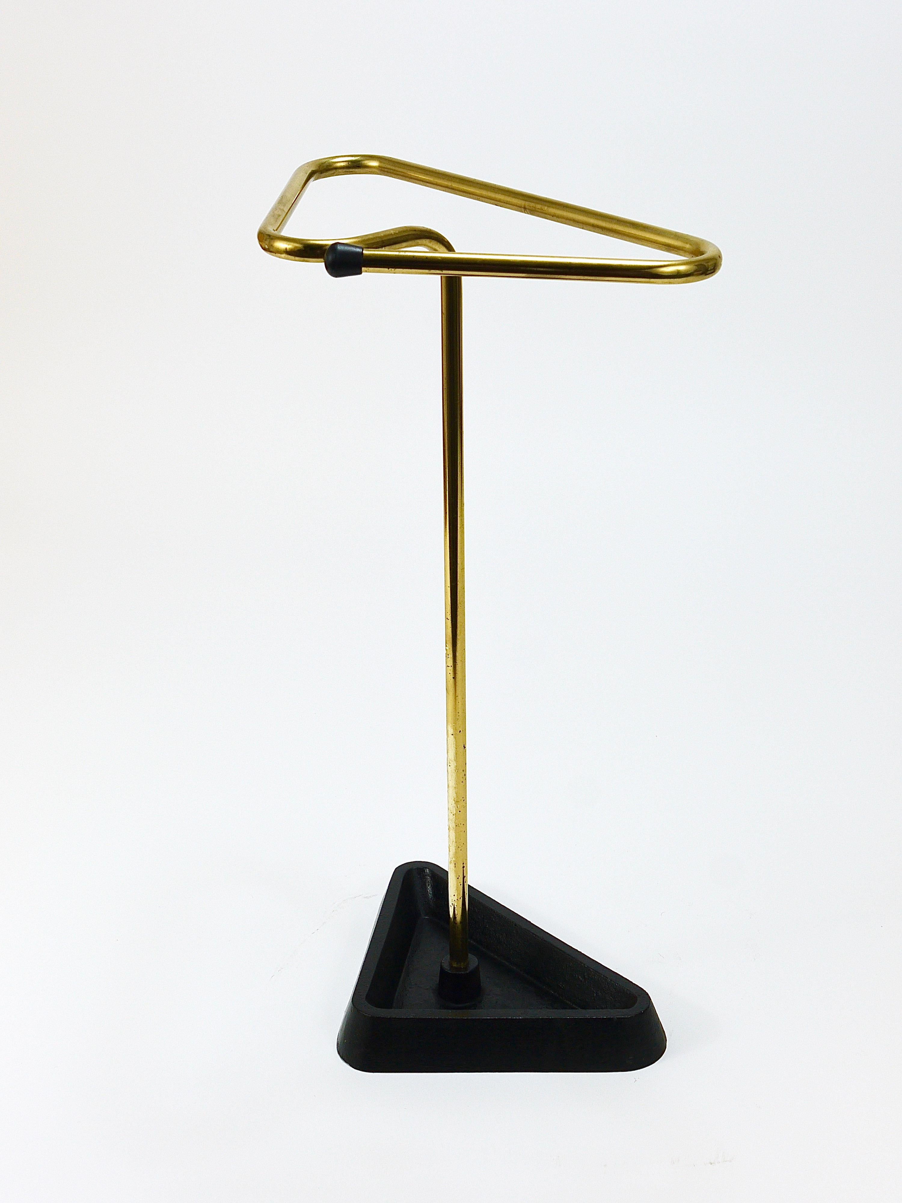 Midcentury Modern Triangle Umbrella Stand, Brass & Cast Iron, Austria, 1950s For Sale 4