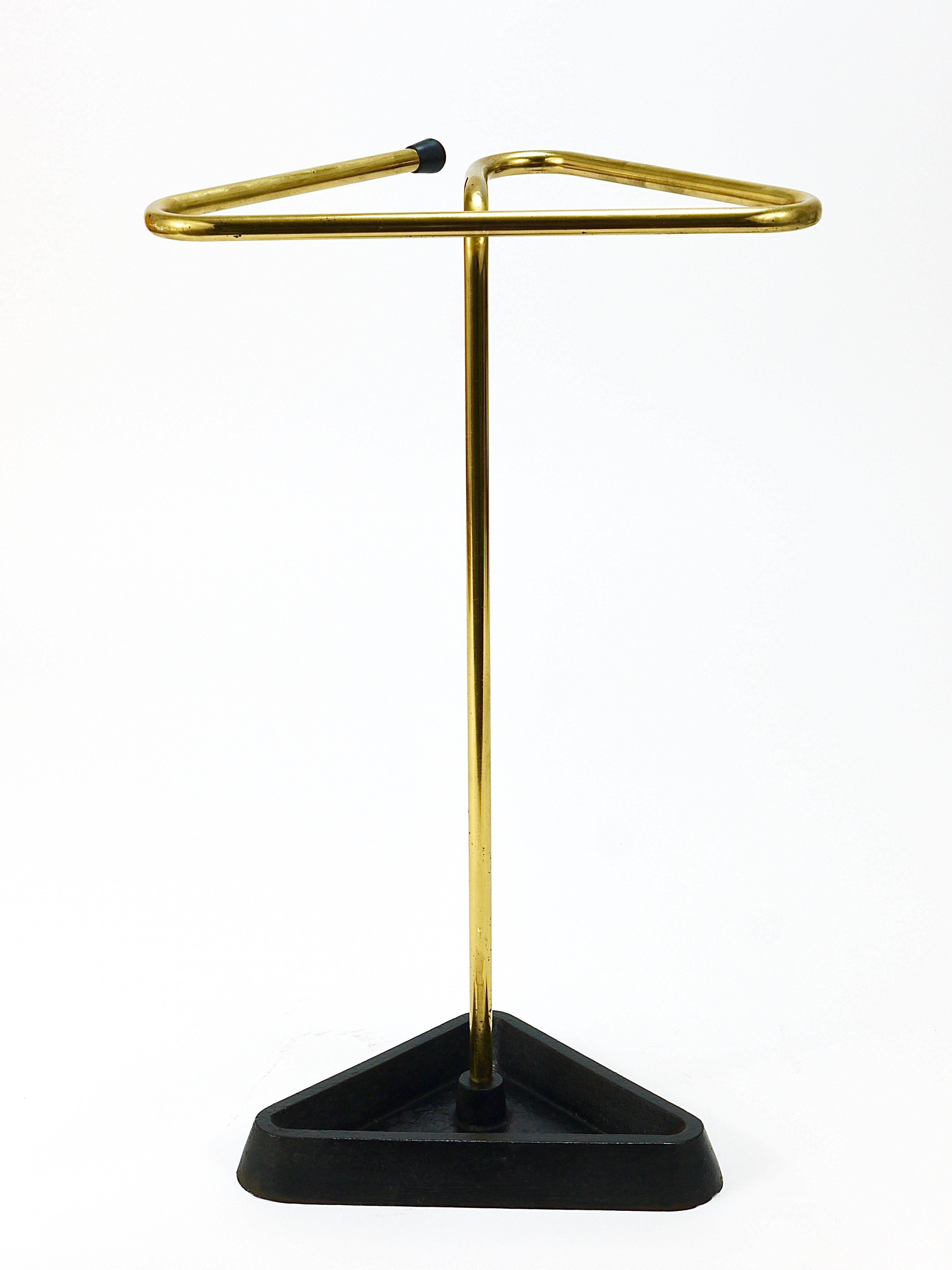 Midcentury Modern Triangle Umbrella Stand, Brass & Cast Iron, Austria, 1950s For Sale 6