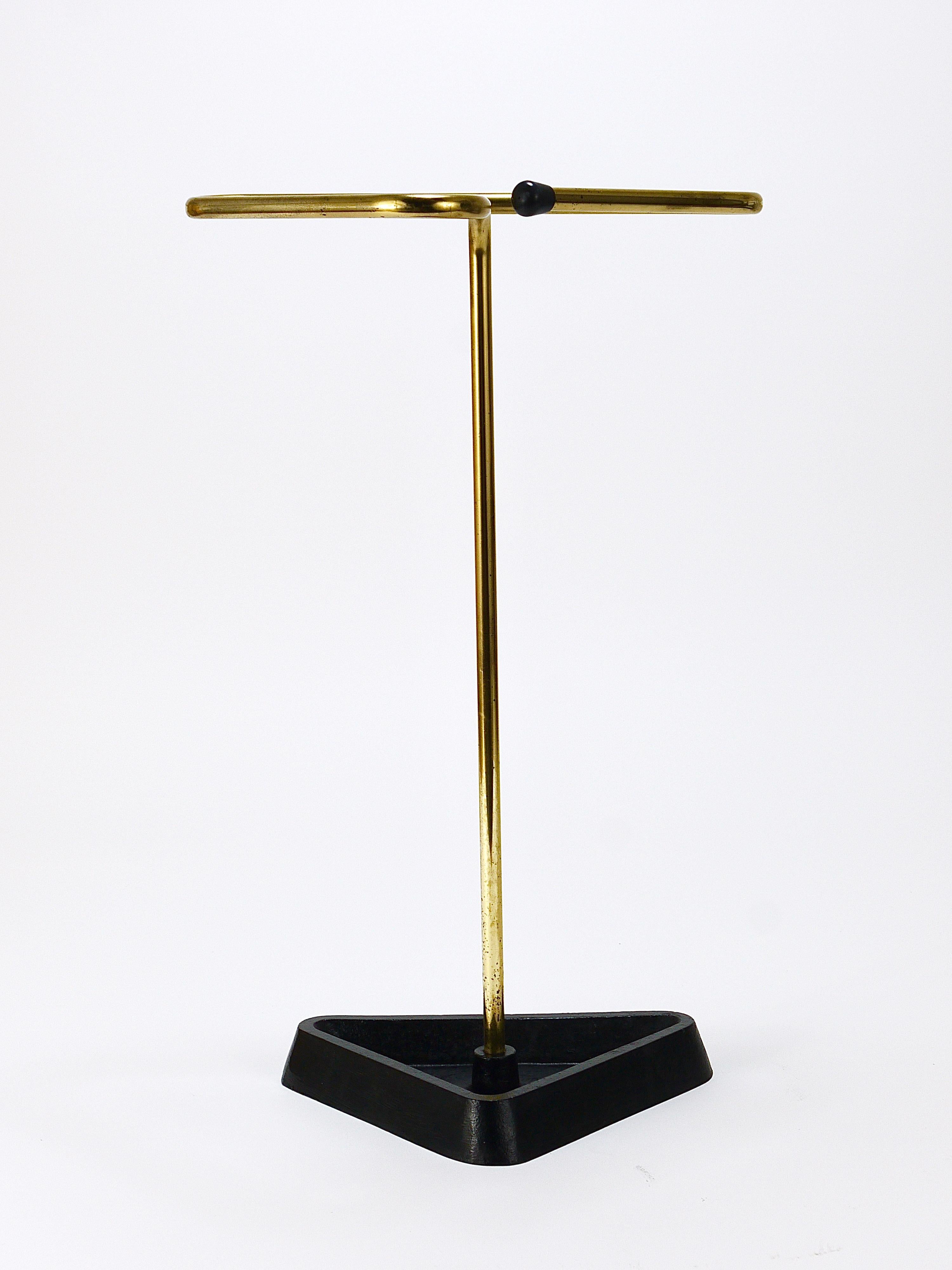 Midcentury Modern Triangle Umbrella Stand, Brass & Cast Iron, Austria, 1950s For Sale 8