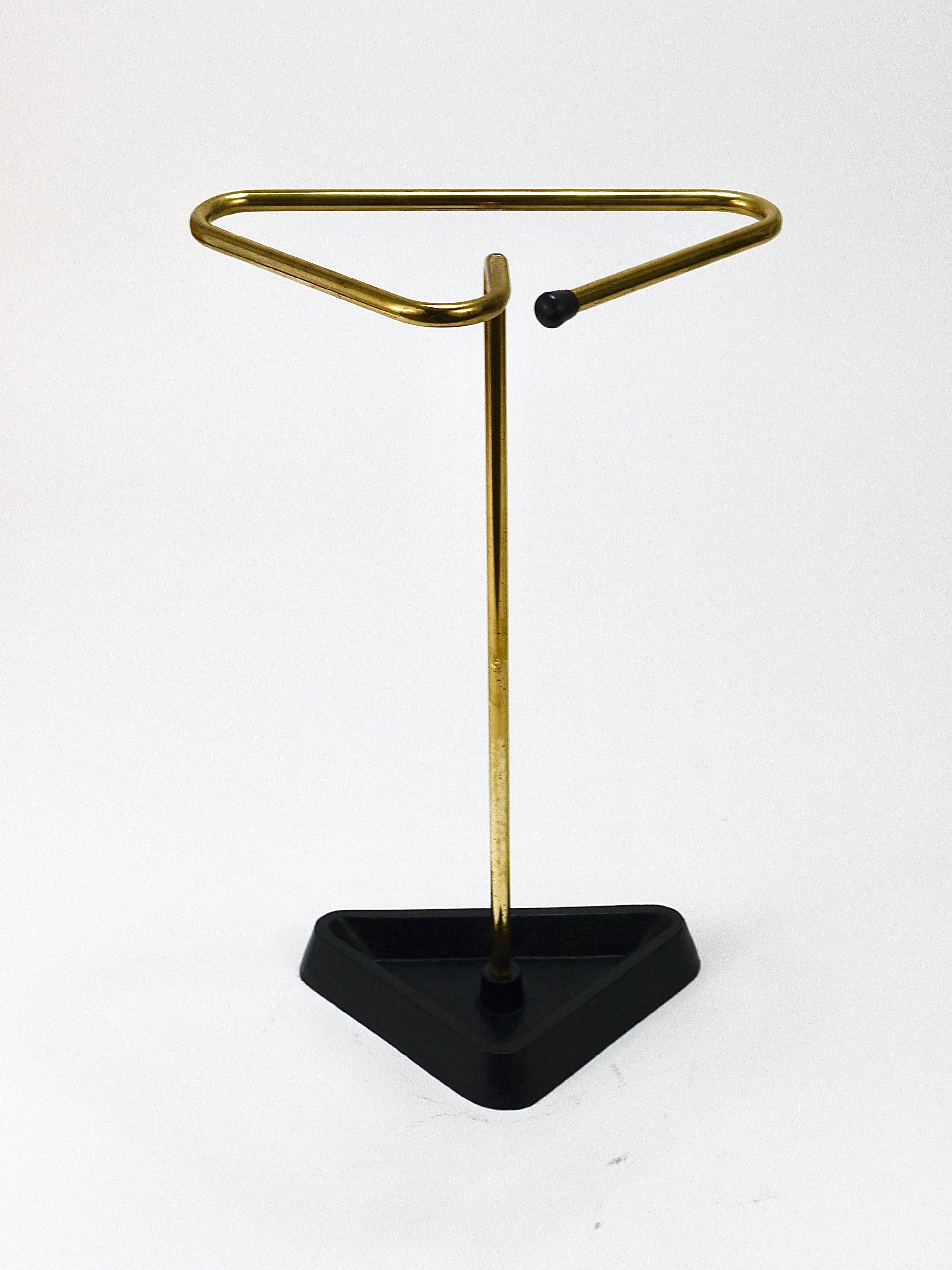 Midcentury Modern Triangle Umbrella Stand, Brass & Cast Iron, Austria, 1950s For Sale 10