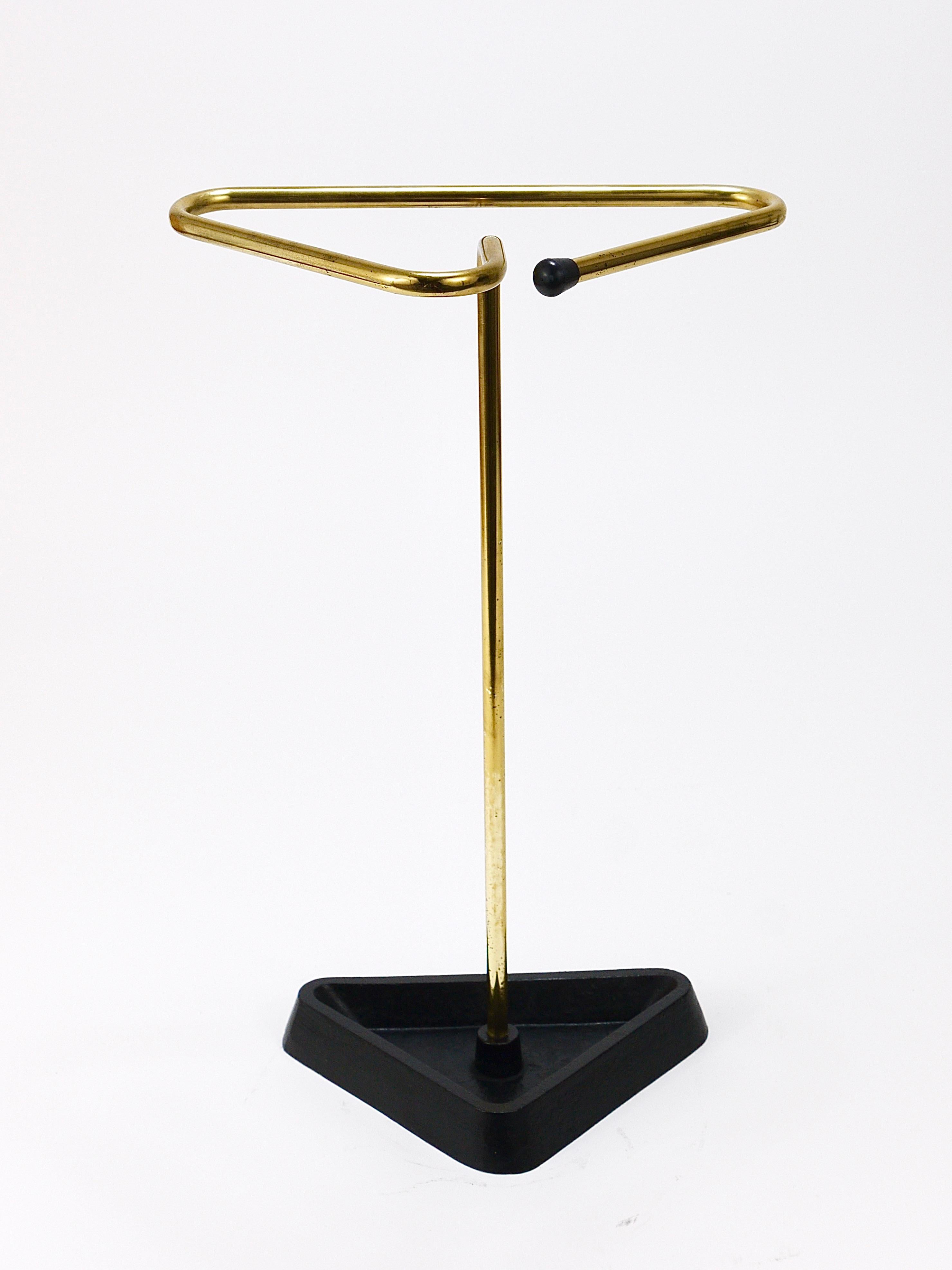 Midcentury Modern Triangle Umbrella Stand, Brass & Cast Iron, Austria, 1950s For Sale 1