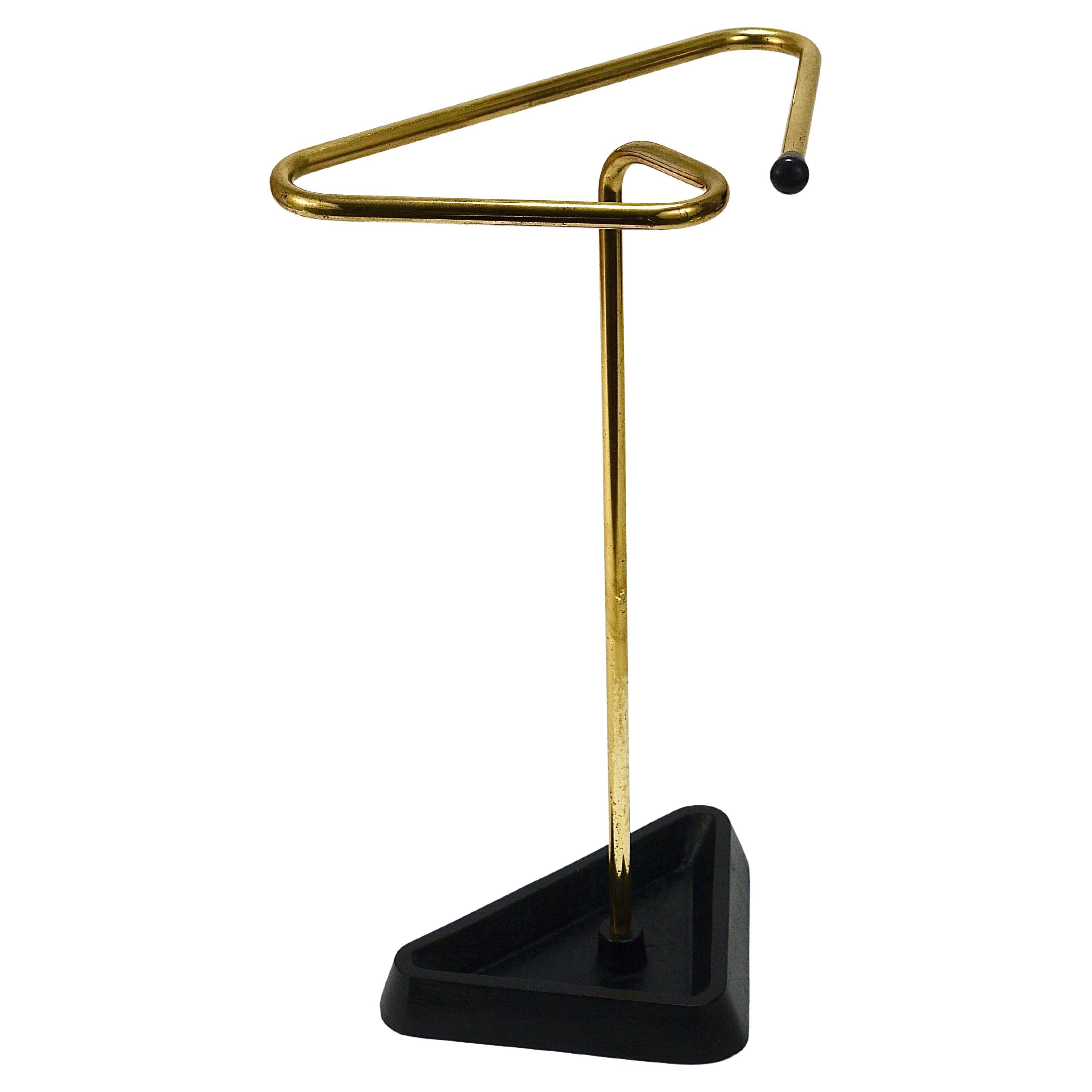 Midcentury Modern Triangle Umbrella Stand, Brass & Cast Iron, Austria, 1950s For Sale