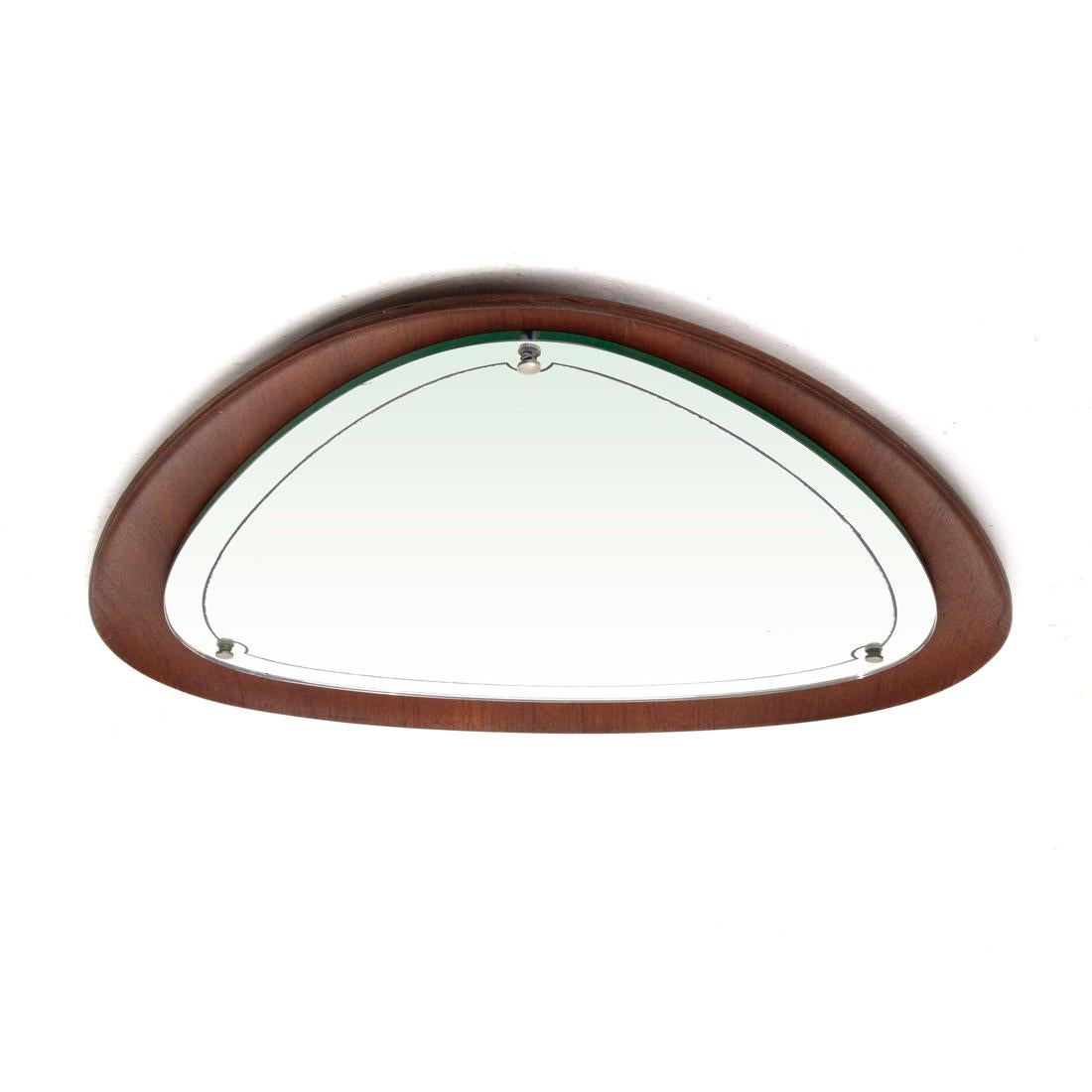 Mid-Century Modern Triangolar Plywood Frame Mirror, 1960s In Good Condition For Sale In Savona, IT